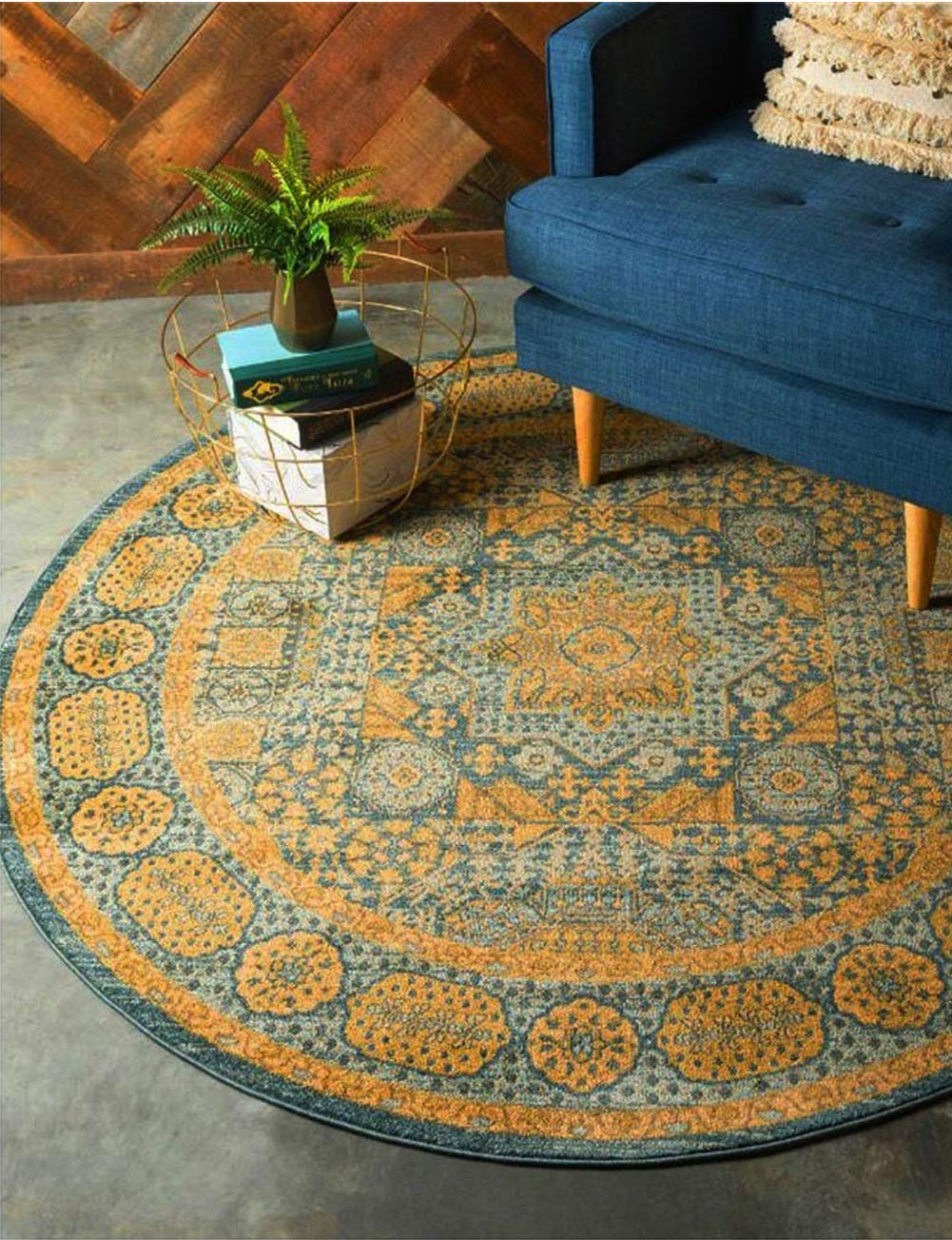 Tradycyjne okrągłe dywaniki orientalne kwiatowe obramowanie, więc dywan podłogowy duży do salonu sypialnia Sofa przedpokój, średnica 120 cm