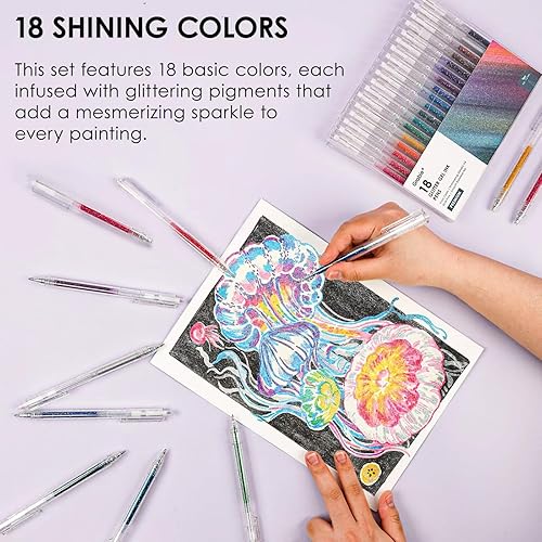 Miniatura 3 de Grabie Bolígrafos de gel con purpurina de 18 colores, bolígrafos metálicos de gel brillante brillante para colorear, bolígrafos retráctiles con