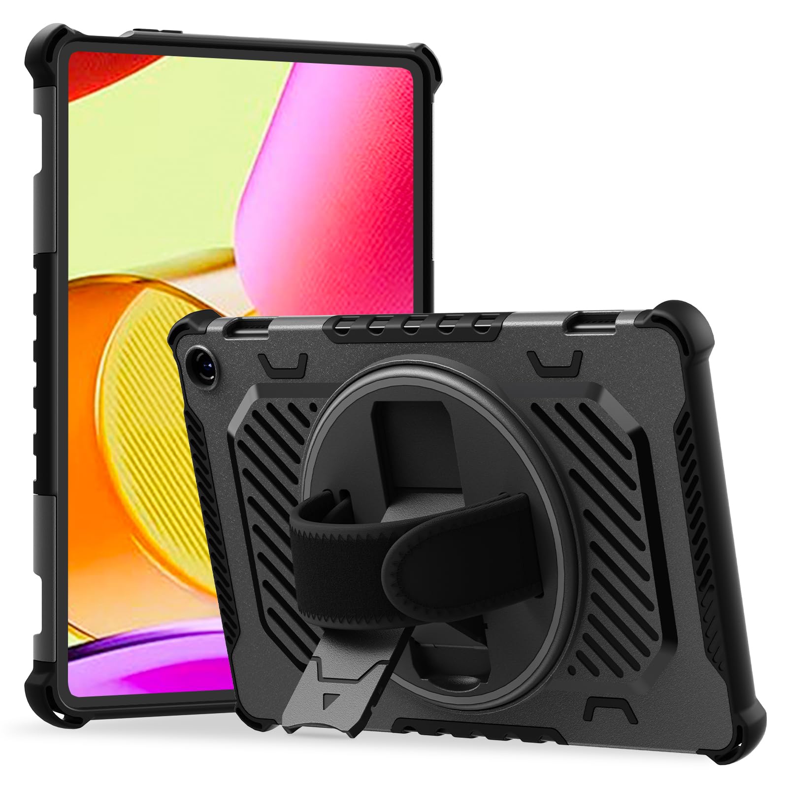 ROISKIN 360 Rotating Kickstand Hand Strap Case for 2023 Release Tablet Fire Max 11 Case 13th Generation for Kids,Also for iPhone Nokia Sony 11in