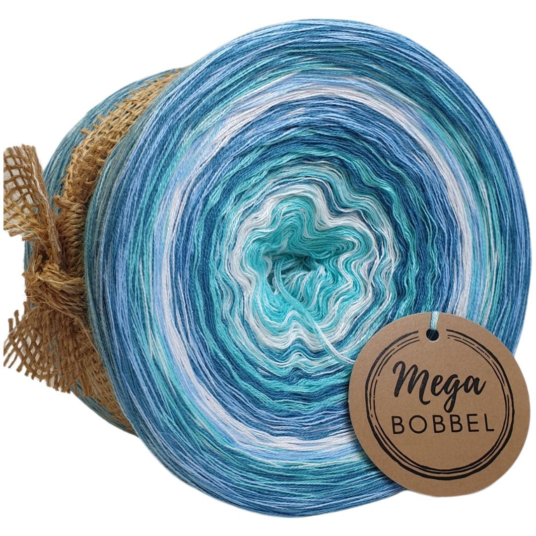 MegaBobbel*Strudel mit Türkis & Blau*A512* (Außenfarbe: Hell Petrol+Aqua) Farbverlaufsgarn - Lace Garn Bobbel Wolle zum Häkeln & Stricken - 50% Baumwolle/50% Polyacryl (4 fädig, 3750m)