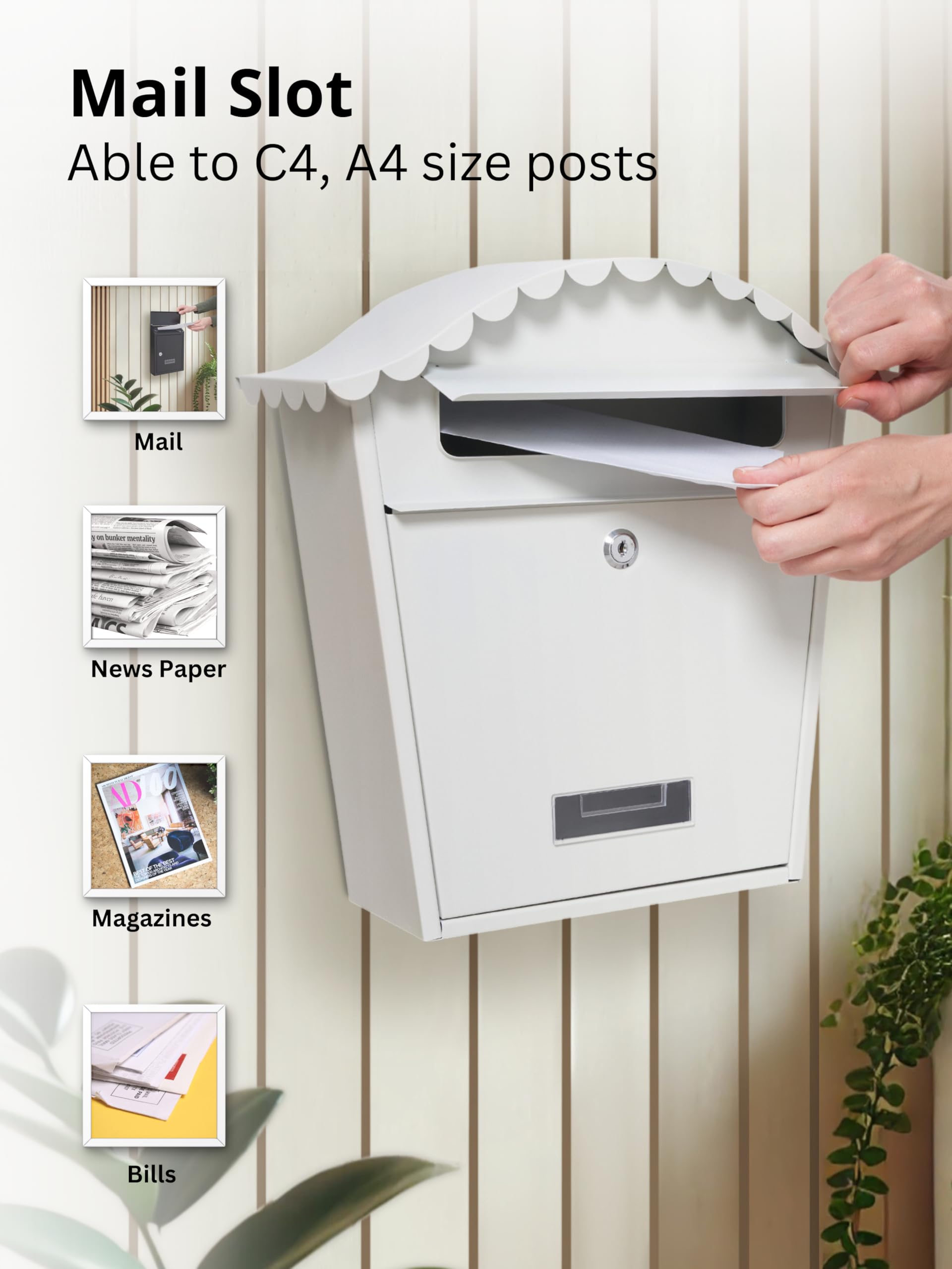 Assorted Collections Boîte aux Lettres Murale verrouillable avec 2 clés, en Acier galvanisé résistant aux intempéries, Facile à Installer (Blanc)
