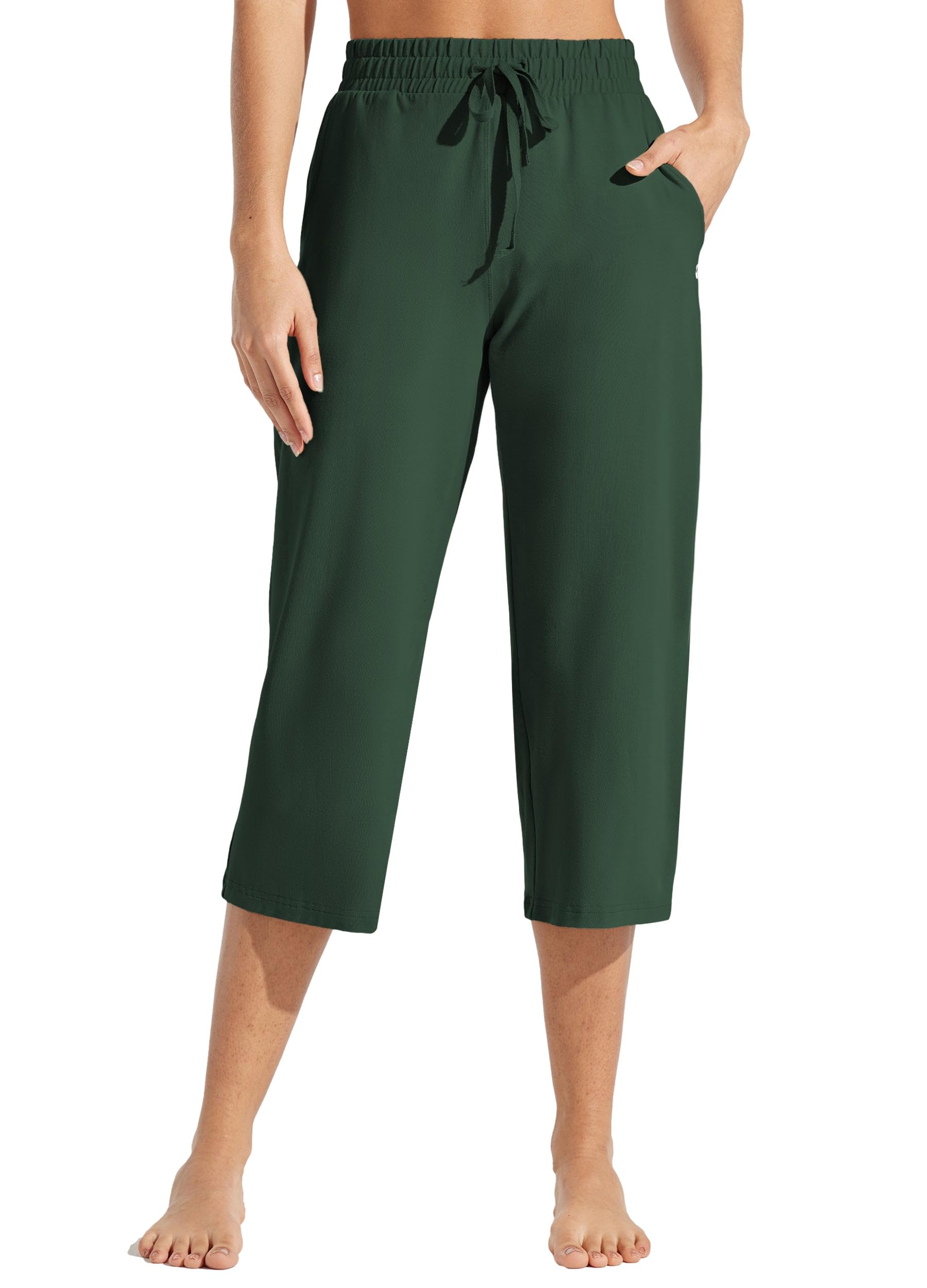 Willit Pantalones capri de algodón para mujer, pantalones capri casuales de pierna ancha con bolsillos, 20 pulgadas