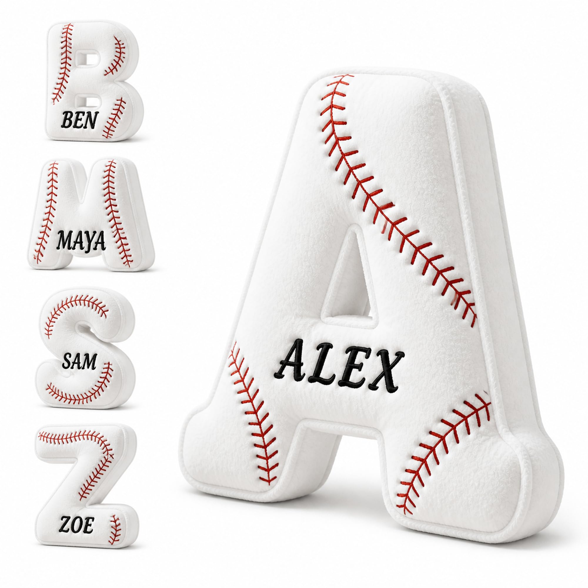 Personalised Baseball Pillow with Name, Letter Baseball Shape Plush Cushion