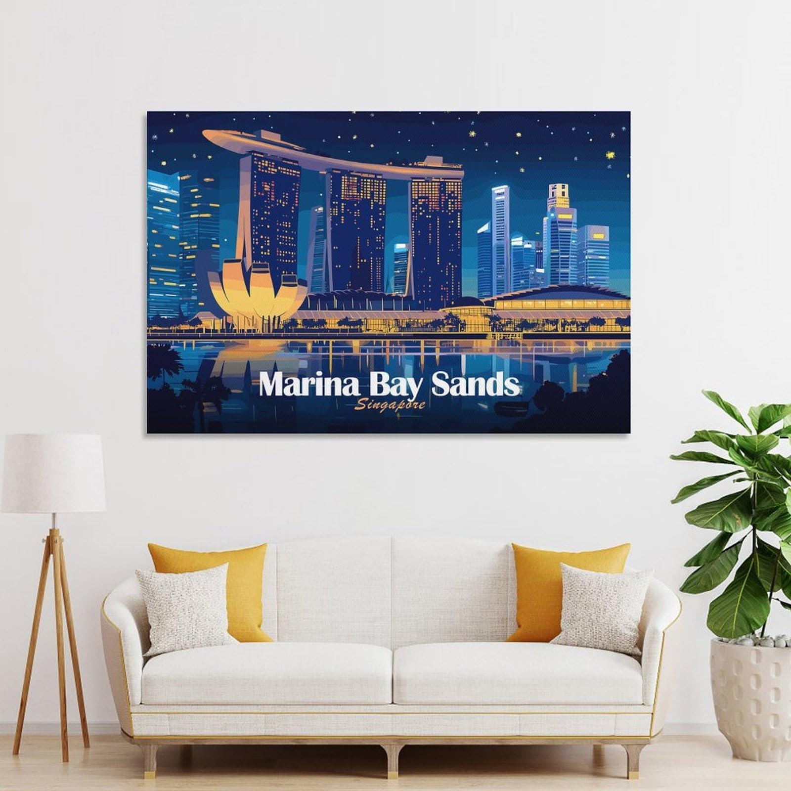 Junmoney Unframe-Style Marina Bay Sands, Singapore At Night Canvas Wall Decor, 20X30inch(50X75cm), For Wall Displays, Bedrooms Or Room Updates, Wall Decor Suited To Curated Displays