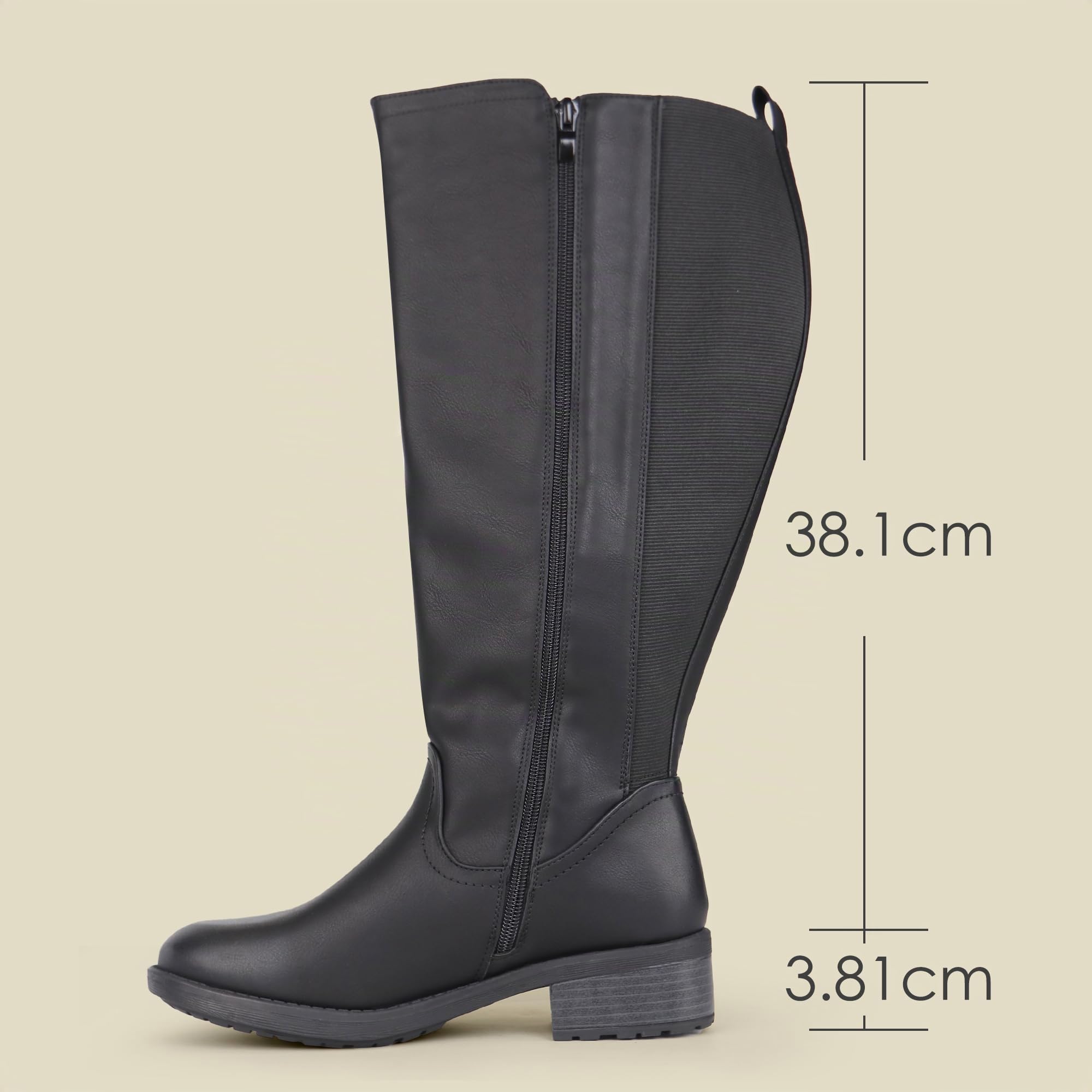 Botas altas hasta la rodilla para mujer, de caña ancha, con cremallera lateral y panel elástico