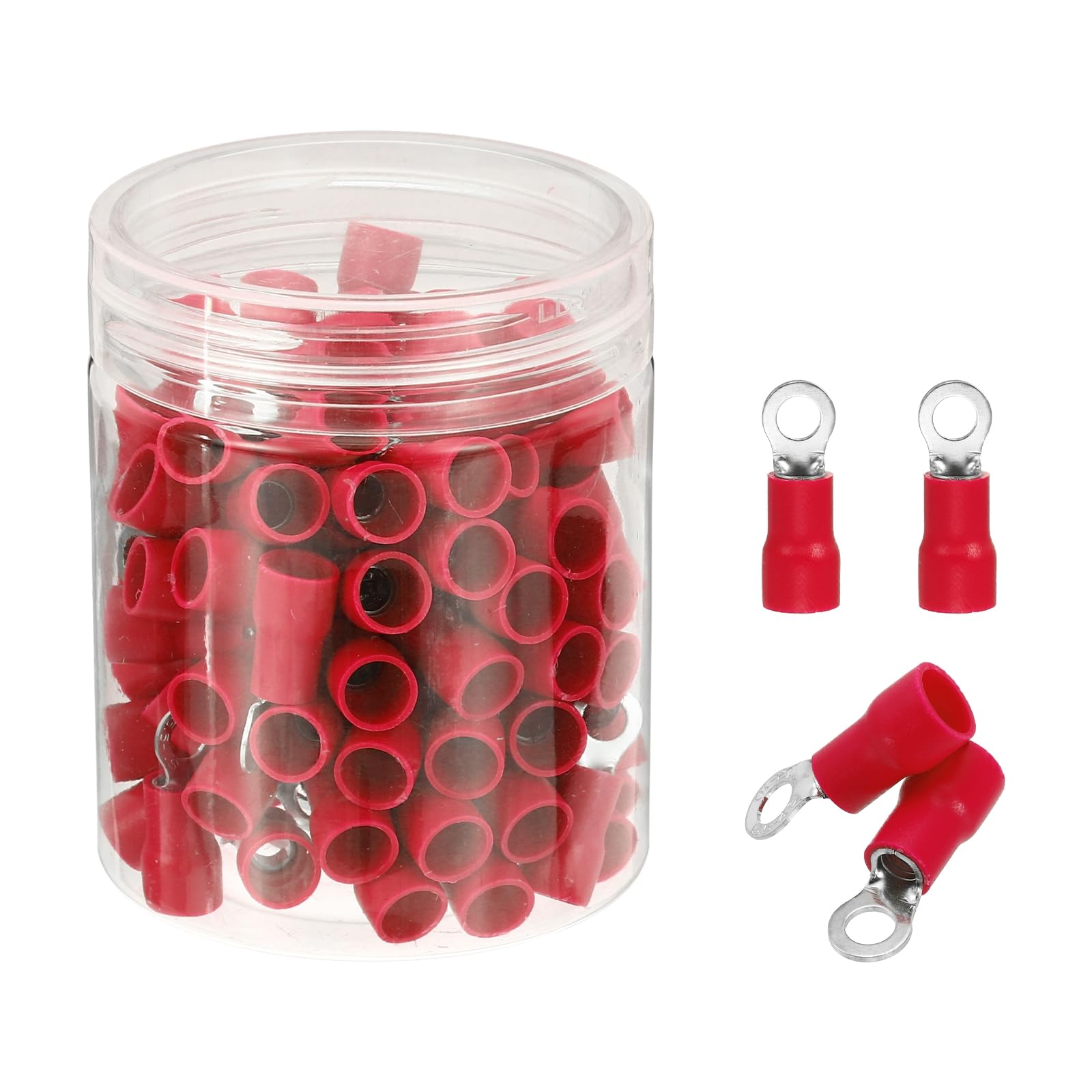 sourcing map 100Pcs Insulated Ring Terminal RVS5.5-4 Battery Lugs 12-10AWG Electrical Crimp Terminals Eyelet Wire Connectors for Industrial, Electrical Wiring, Red