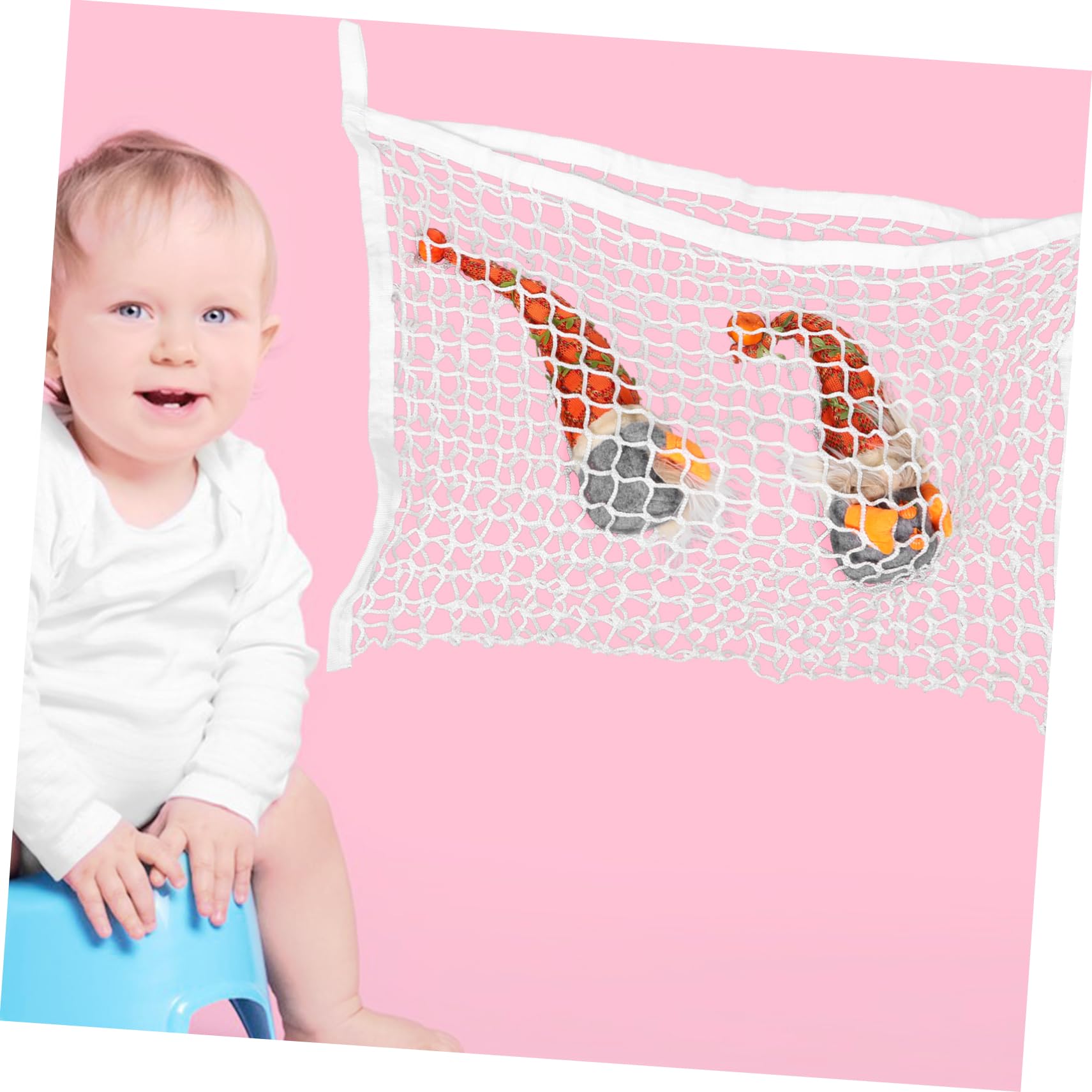 Boho Spielzeugaufbewahrung Hängender Netzbeutel aus Baumwollseil Wandmontiert für Stofftiere und Badespielzeug im Kinderzimmer