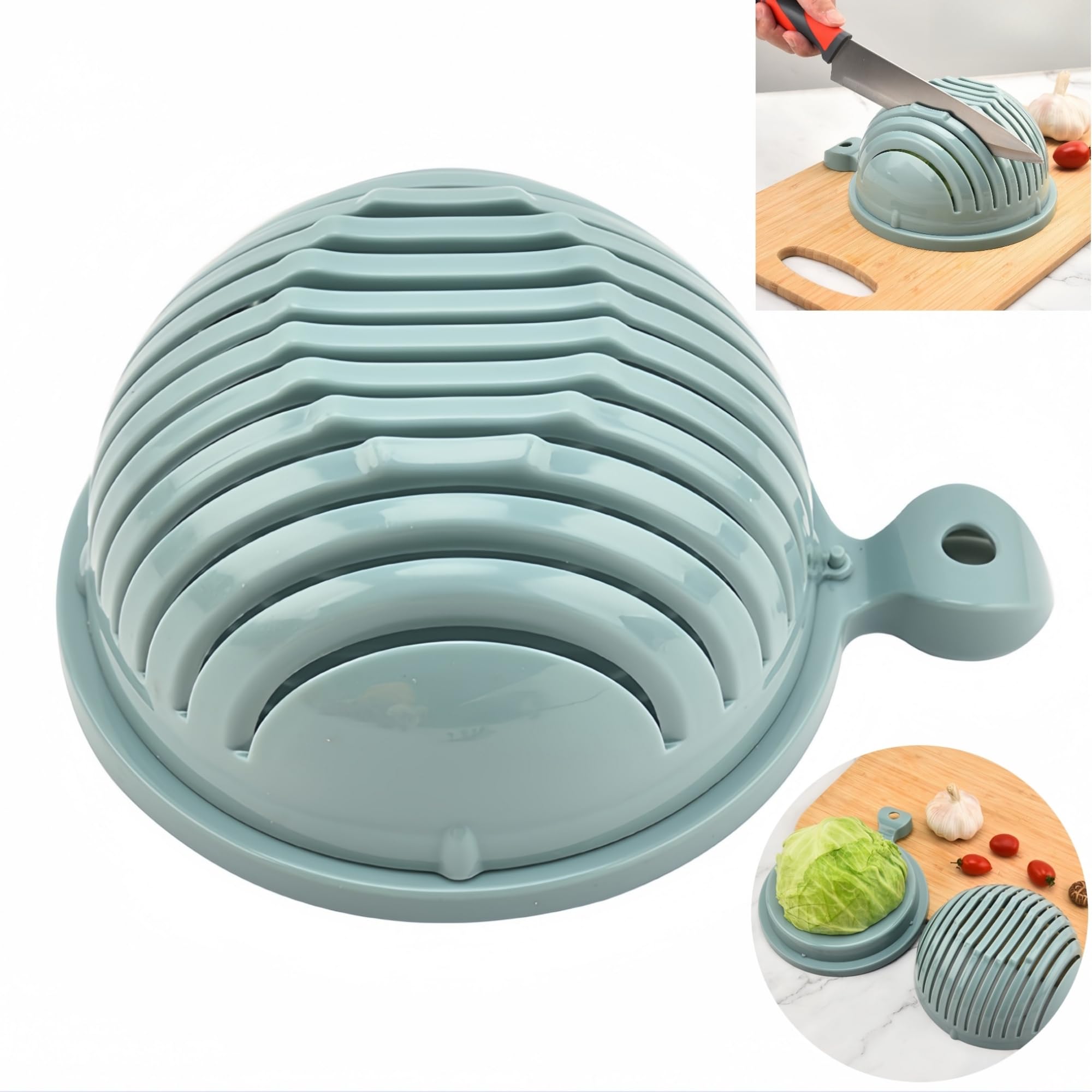 Fruit and Vegetable Cutter Bowl, Slicers for Fruits and Vegetables, Salad Chopper Cutter (Blue)