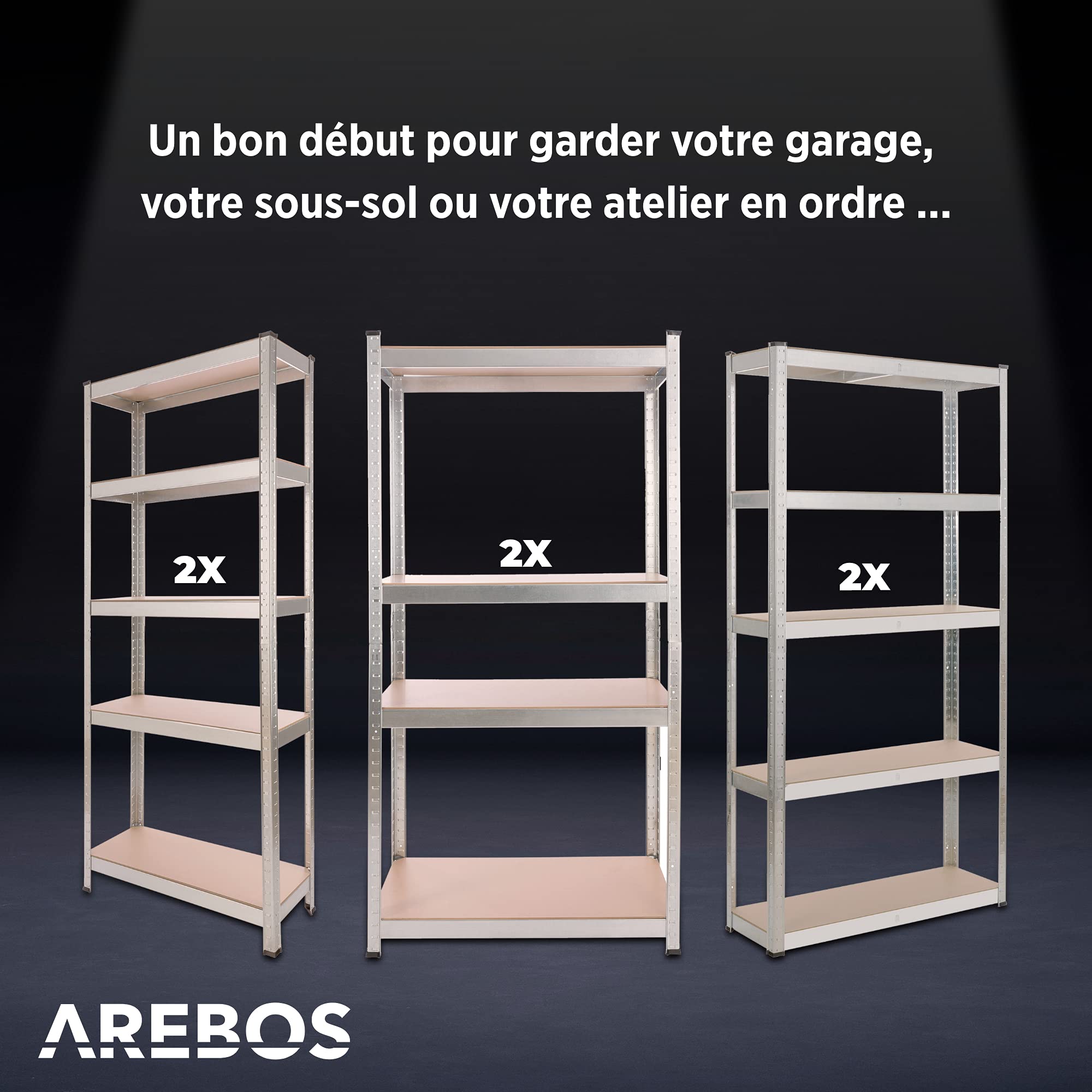 AREBOS Étagère Charge Lourde | 2 pièces | Robuste Étagère de Stockage | 875kg | 180x90x30 cm | 5 étagères | Métal Galvanisé et Panneau de Fibre de Bois MDF