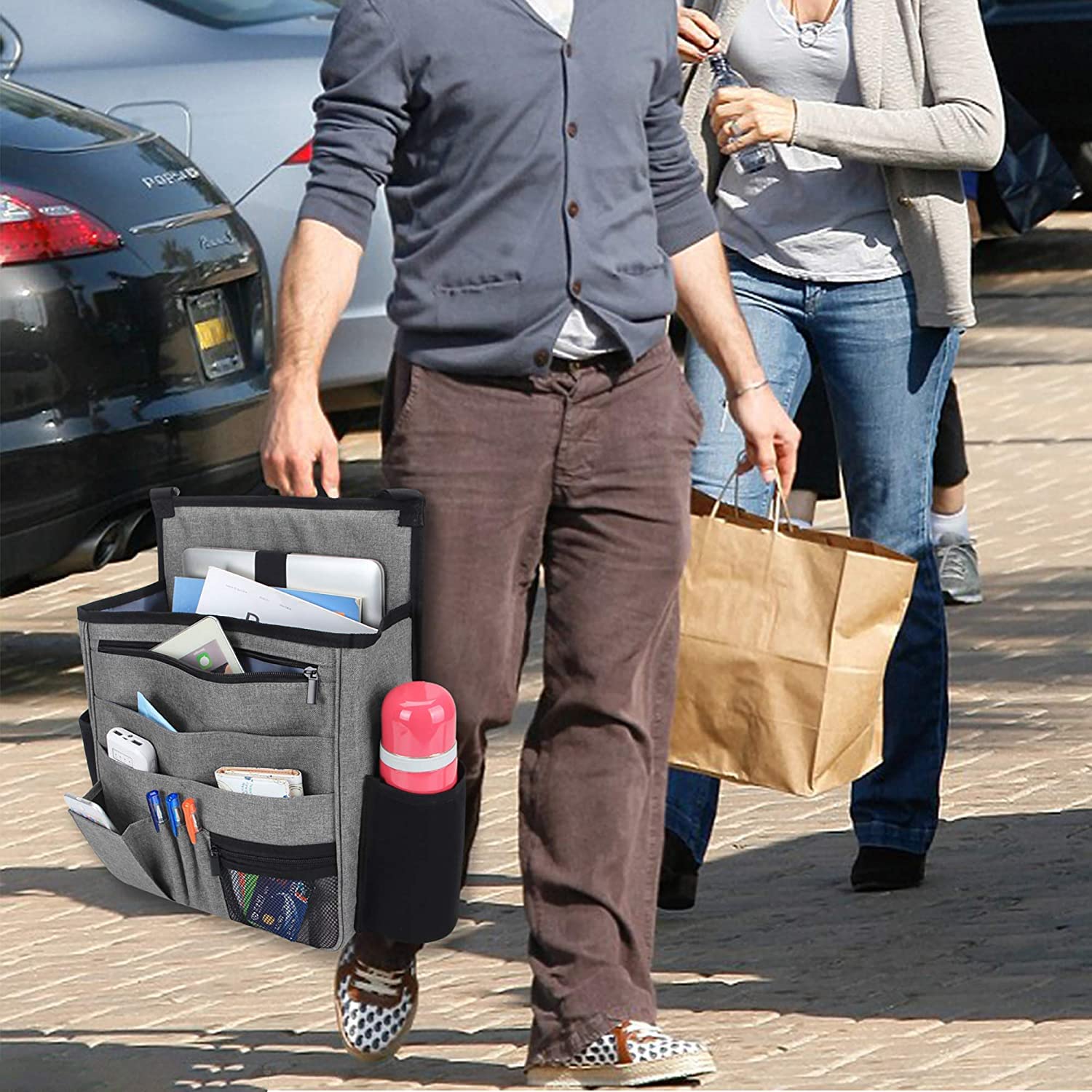 Luxja Auto Rücksitz Organizer, Autositz Organizer, Auto Aufbewahrung Rücksitz, Vordersitz Organizer mit Laptop und Tabletten-Lagerung, Grau
