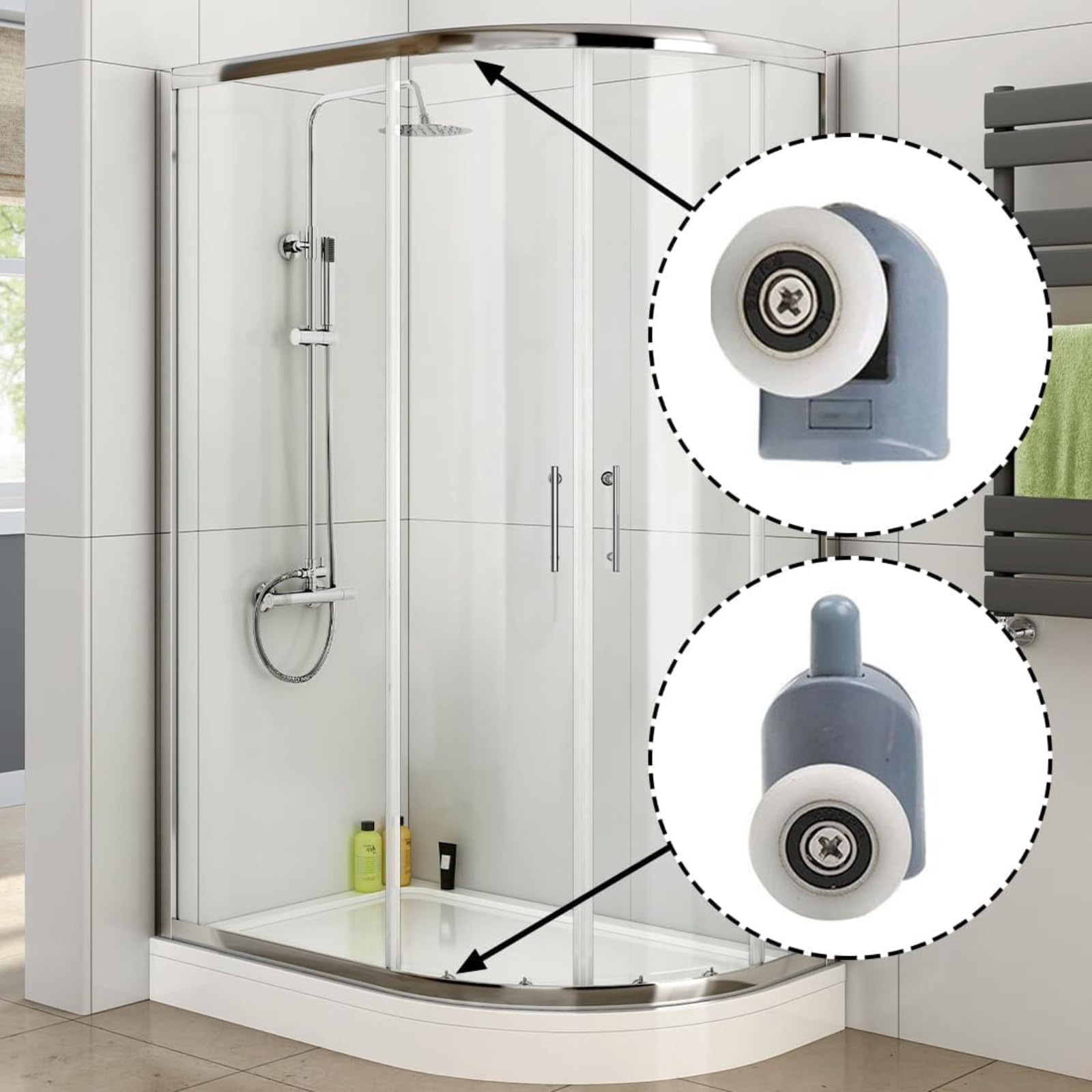 Ncheli Rodamientos Mampara Ducha 25mm,8 Piezas,Cristal 4-6mm,Acero Inox | 8 ruedas acero inoxidable y nylon PA, Ø 25mm silenciosas, duraderas, para puertas de ducha cristal 4-6mm
