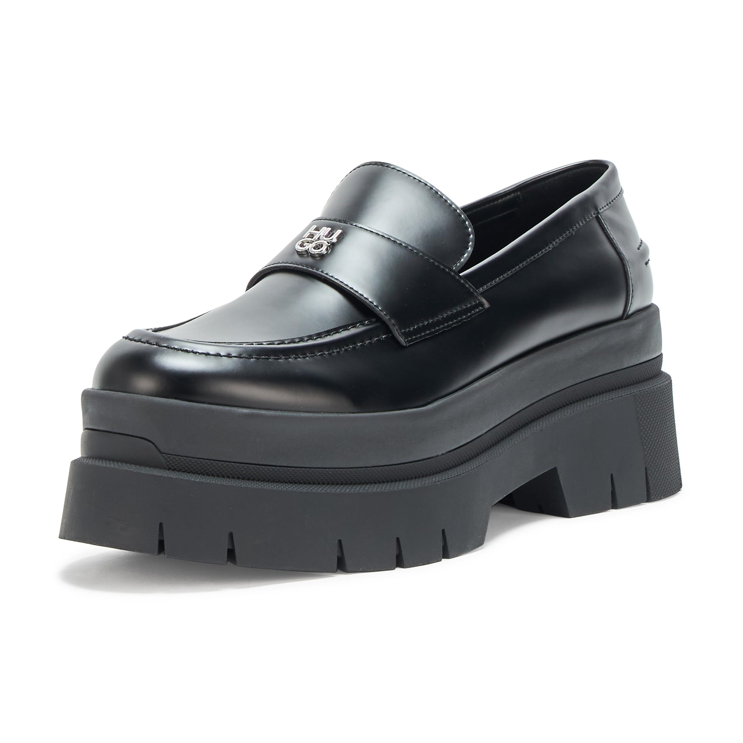 

                                                    HUGO, Kris Chunky Platform Loafers, 9, Black Gloss