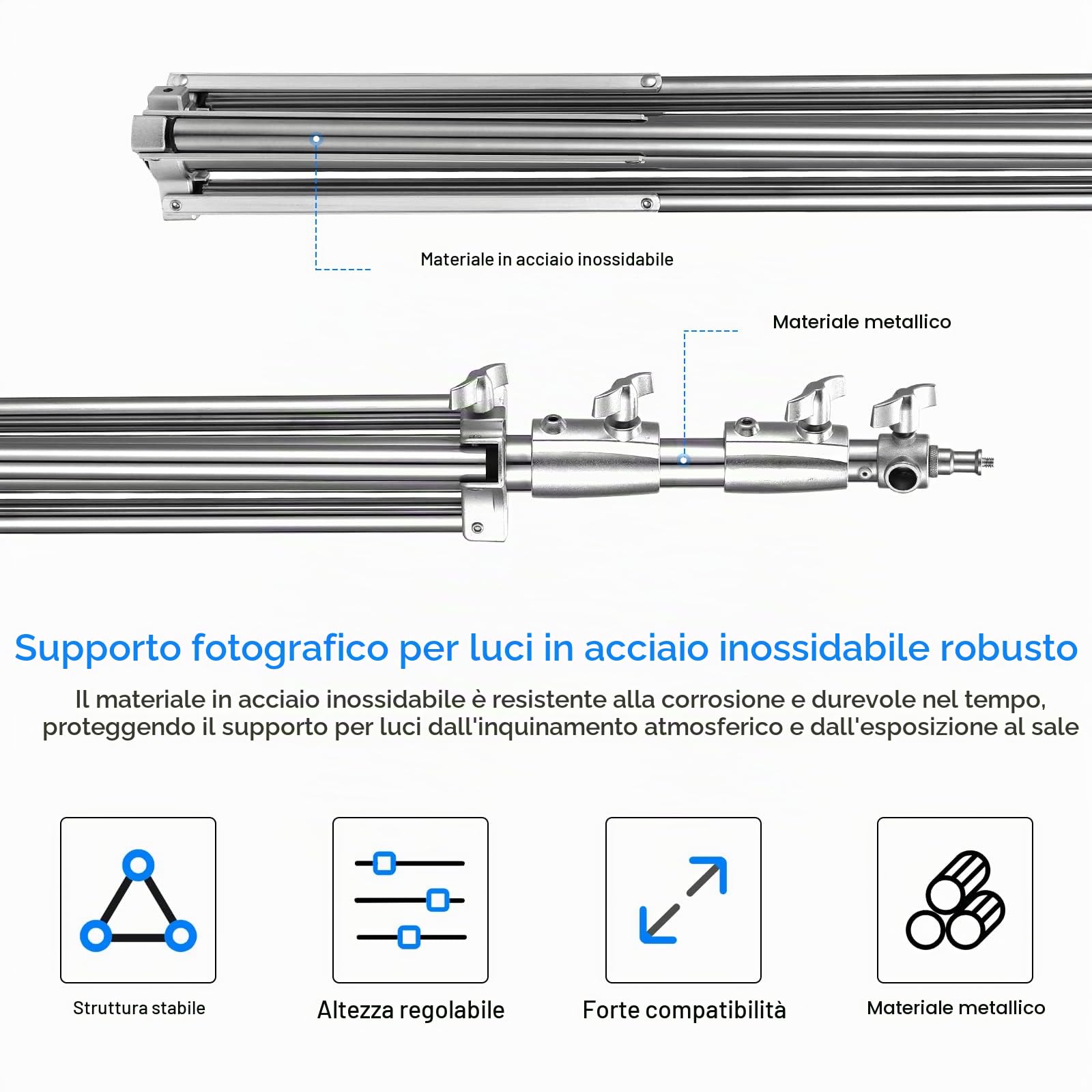 Supporto per Luce 2,8 m Treppiedi in Acciaio Inox con Molla Ammortizzata e Adattatore Universale da 1/4" a 3/8" per Fotografia Studio Softbox Riflettore, 2 Pezzi Supporto per Illuminazione