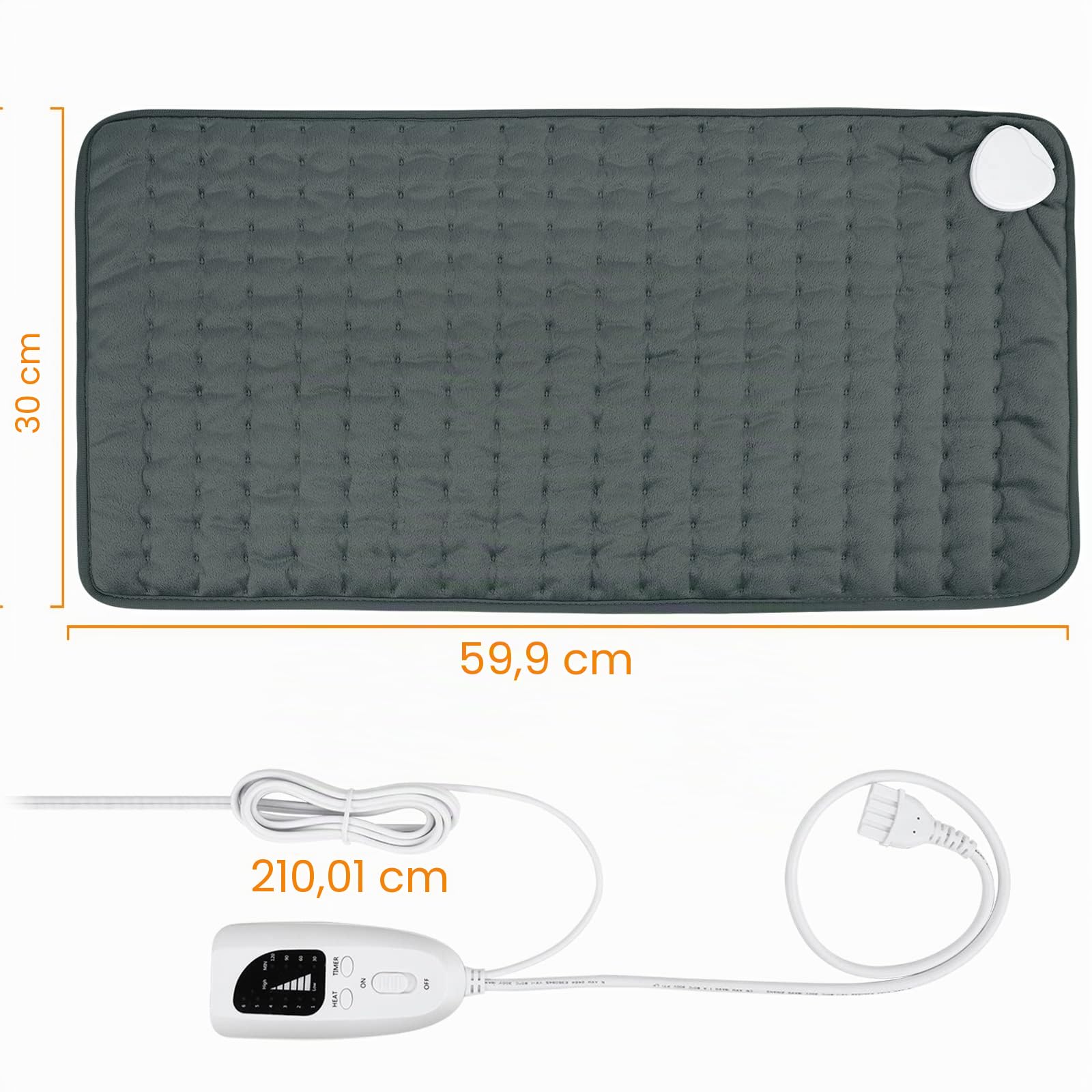 Termoforo Elettrico, Pad Elettrico con Spegnimento Automatico e 6 Livelli di Temperatura, Pad Riscaldante per Schiena, Spalla, Pancia Tecnologia di Riscaldamento (Gris Oscuro, 30x60 cm)