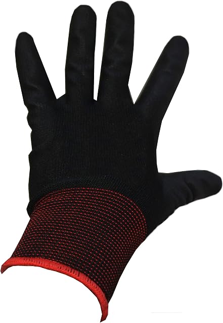 12 Pairs PU Coated Black Nylon Work Gloves for Women and Men. Work Glove for Gardening, Fishing, Builders, Mechanic, Clamming, Scaffolding, Restoration Work & More (Medium M 8)