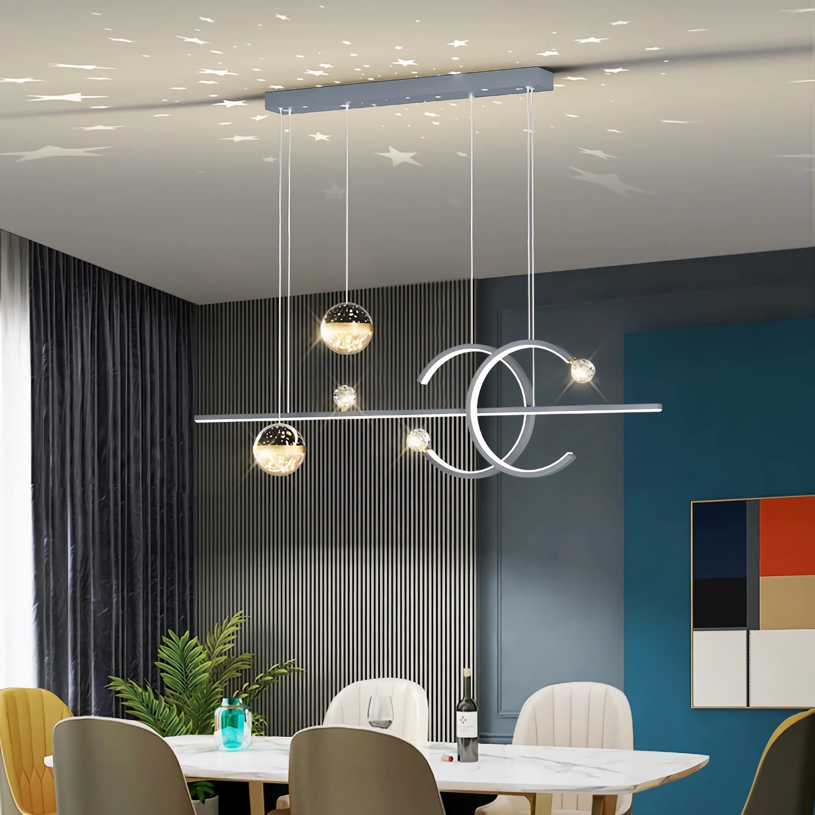 LED Pendant Light Dimmable Dining Table Lamp for Living Room, Kitchen, Office - Chandelier with Remote Control (Grey, L100cm)