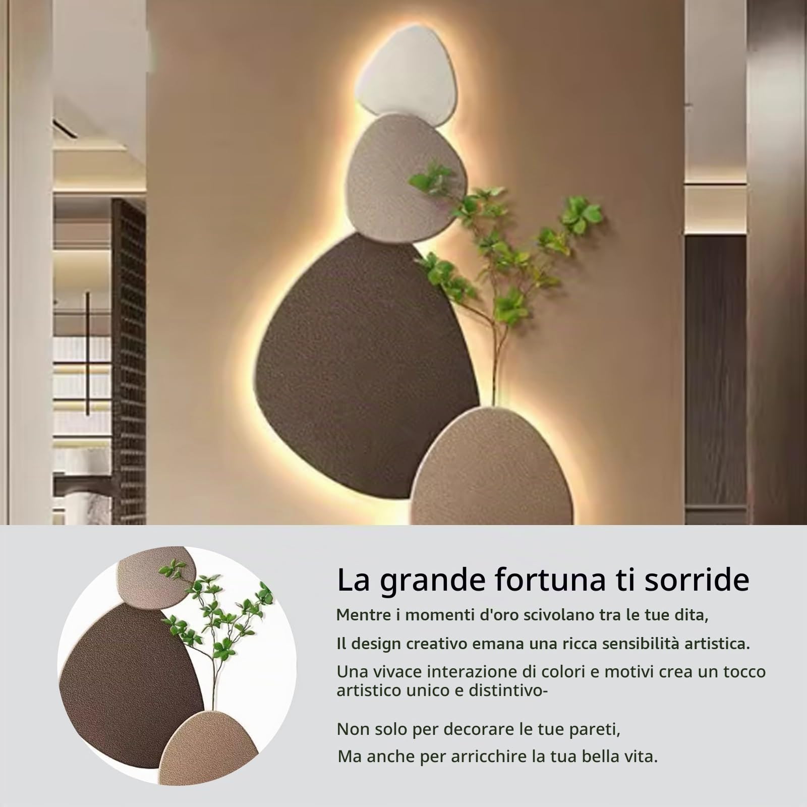 Decorazione da Parete LED 3D, Scultura Murale in Arenaria, Quadro in Rilievo con Retroilluminazione, Grande per Soggiorno Camera Letto Ingresso Corridoio(A,40 * 80CM)