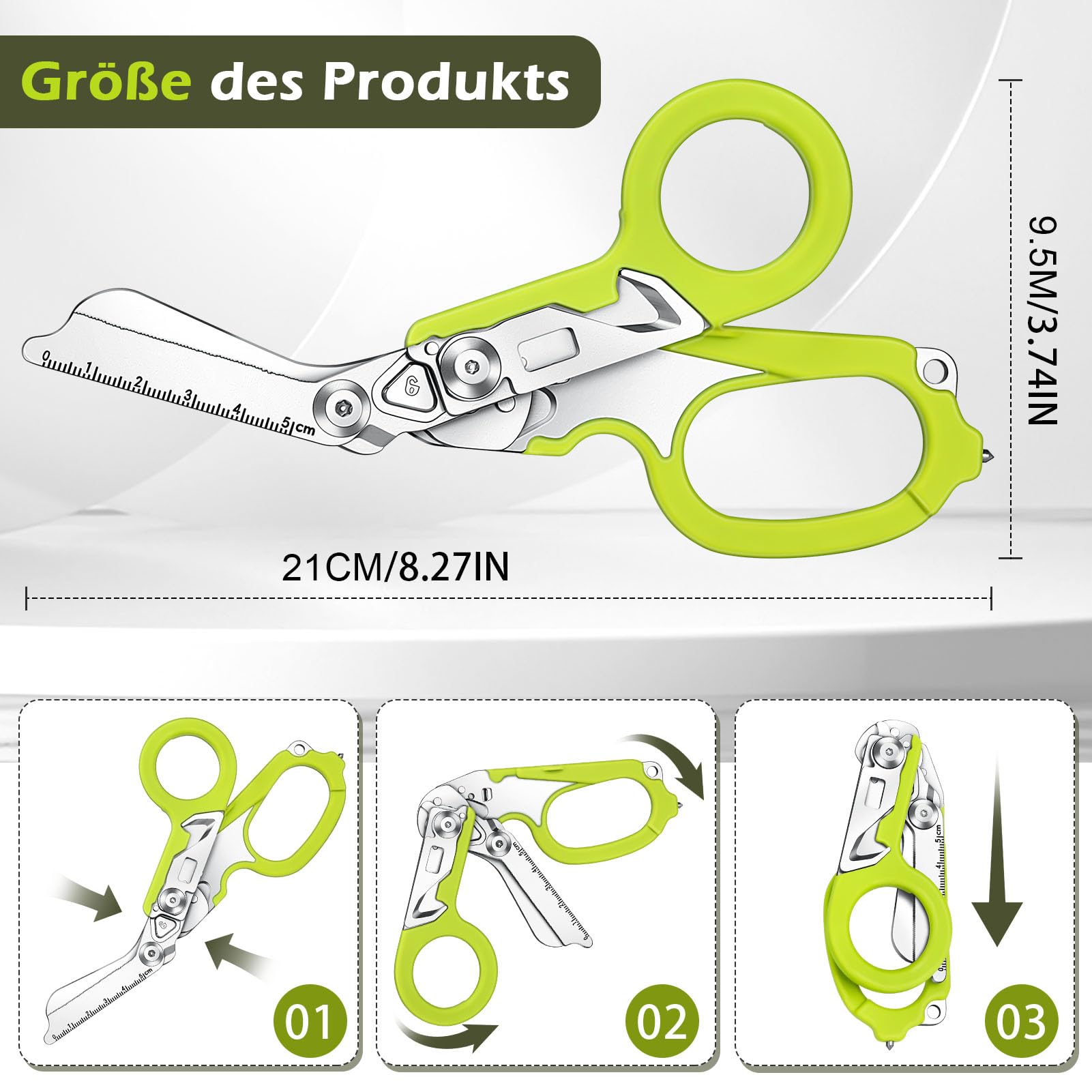 6 in 1 Trauma Schere Multitool Rettungsschere, Emergency Shears mit Strap Cutter und Glass Breaker Faltbare Scherenzange aus Edelstahl für Camping im Freien Multifunktionsschere Notfallschere