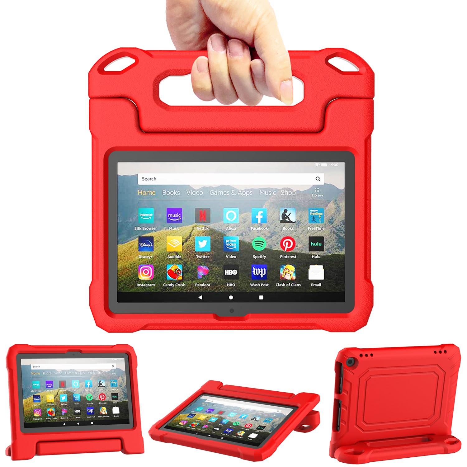 DJ&amp;RPPQ Body Rugged Heavy Duty Shockproof Case with Kickstand for Kids-Red