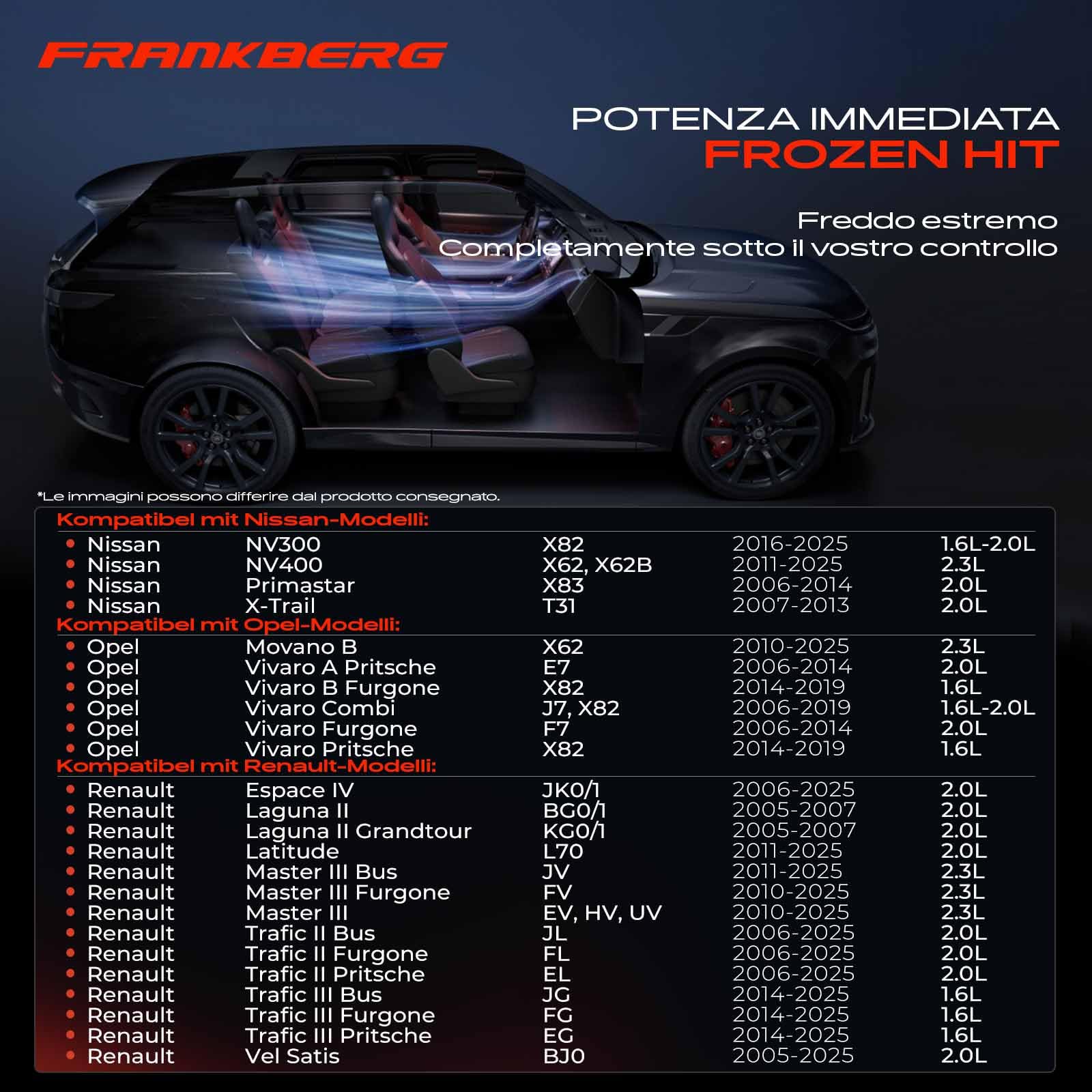 Frankberg Compressore dell'aria condizionata con frizione Diesel Compatibile con NV300 X82 Vivaro E7 J7 F7 X82 Laguna II BG0/1 KG0/1 Trafic JL FL EL JG FG EG 8200848916, con l'olio preconfezionato