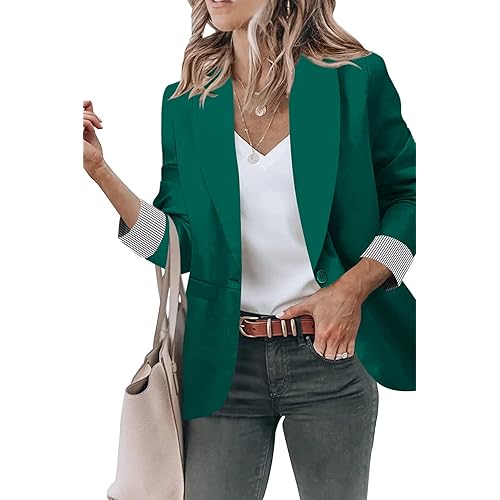 Blazer for Women Business Casual Striped Fold Sleeve Work Office Blazer Jacket 3/4 Long Sleeve Lapel Open Front Blazers