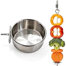 Bird Feeder Bowls & Fruit Holder for Cage, Parrot Food Water Bowls with Fruit Skewer Foraging Toy for Parakeet Cockatiel Conure Budgie Small Birds