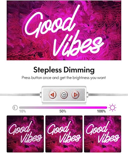 Miniatura 3 de Letrero de neón LED regulable Good Vibes con luz de neón rosa con brillo ajustable para habitación de niñas, decoración de pared de dormitorio