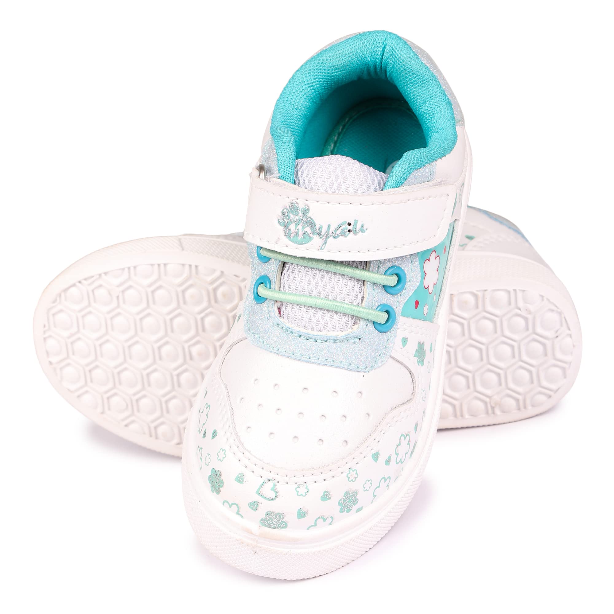 Myau Girls White Sparkly Printed Shoes - Stylish and Comfortable Footwear for Your Little Princess (White/sea Green, Numeric_9) (B0C1C1WS26) Amazon Price History, Amazon Price Tracker