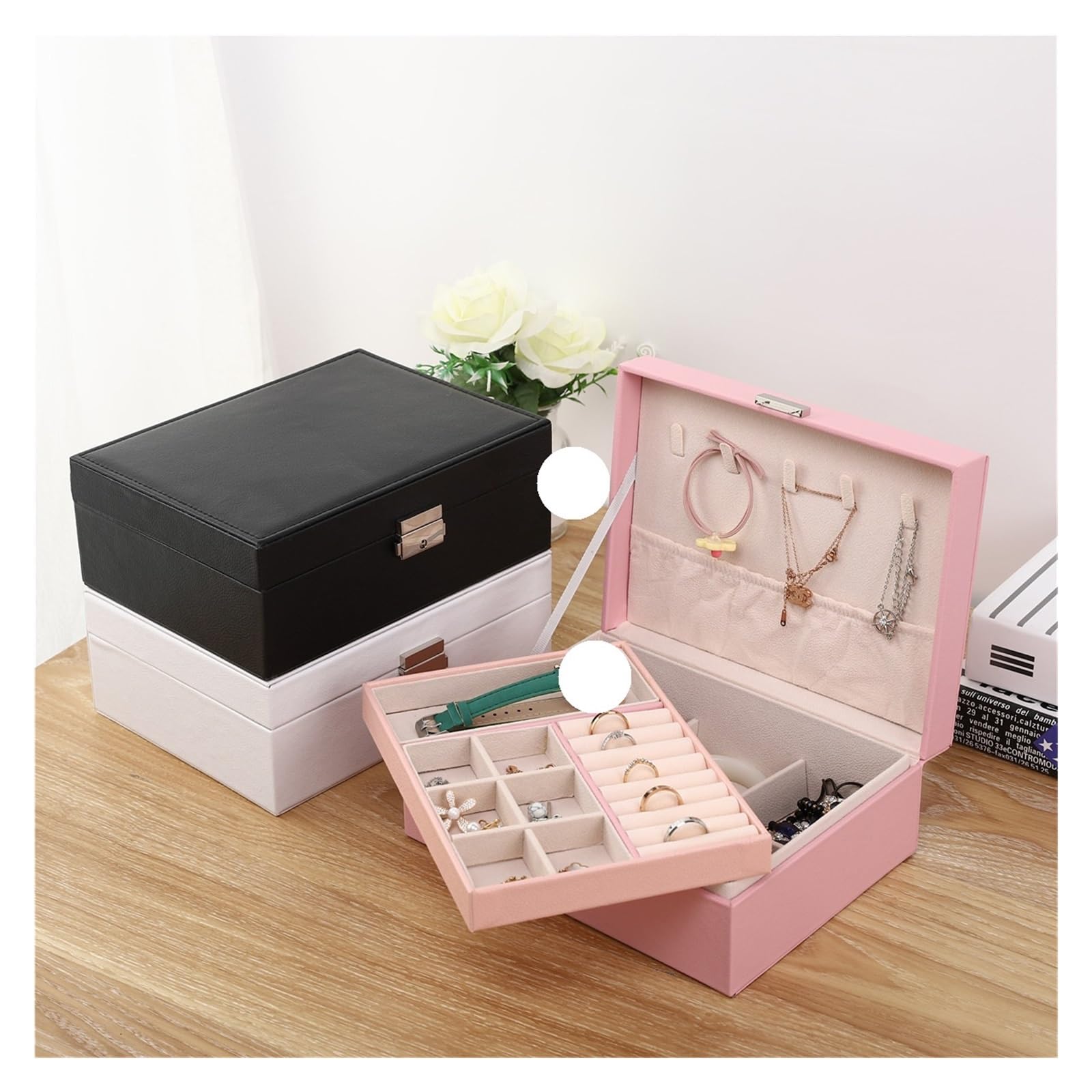 1PC, Large Capacity Jewelry Storage Box,For Home Or Travel Para Anillos, Collares, Pendientes Y Pulseras