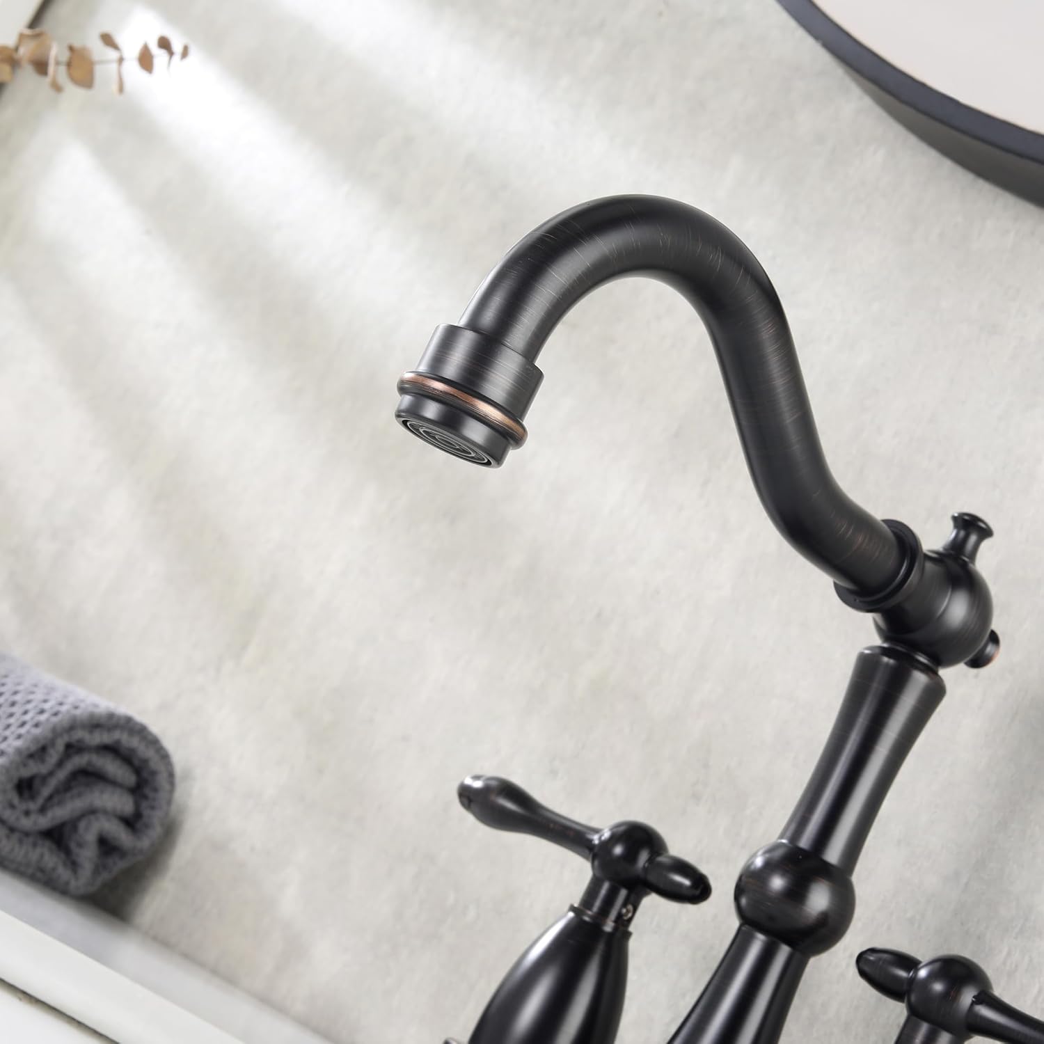 Oil Rubbed Bronze Antique Bathroom Faucet 2 Hole, Stainless Steel Centerset 4 inch Bathroom Faucet 2 Handle with Drain and Supply Hose, Brushed Bronze Faucet for Bathroom Sink