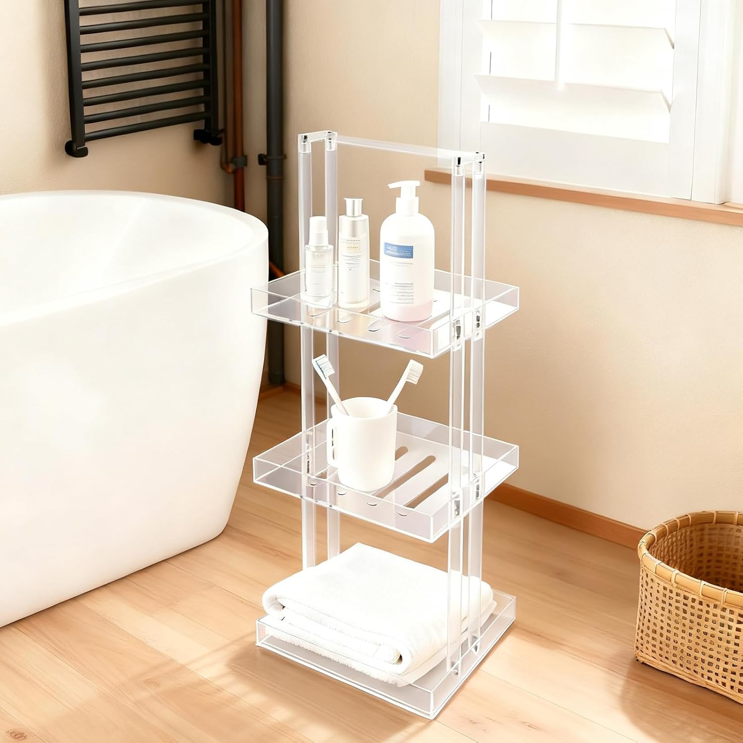 Fletxify Acrylic Standing Shower Caddy 3 Tier Acrylic Shower Organizer Stand Corner Shower Caddy Shower Organizer Shelf For