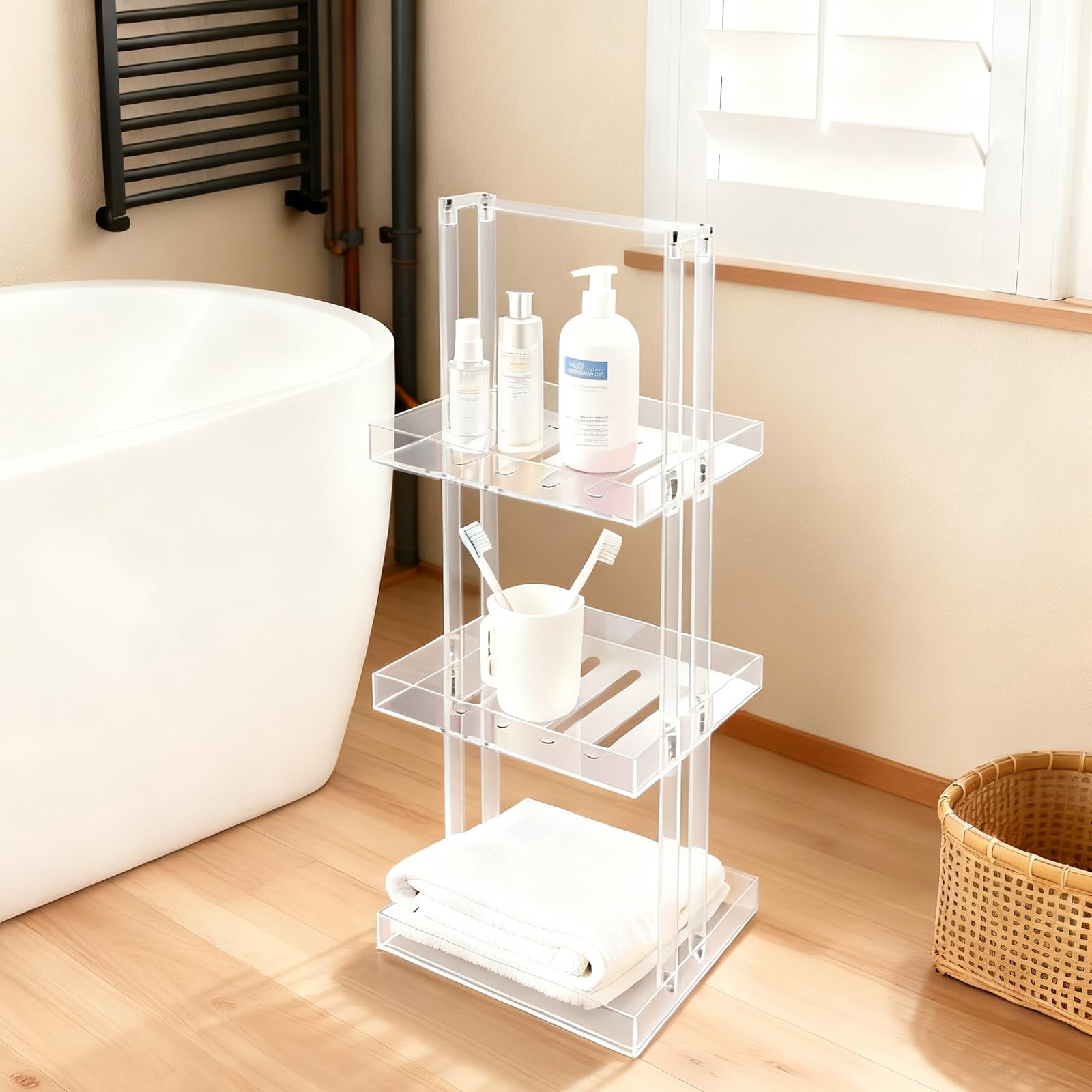 Fletxify Acrylic Standing Shower Caddy 3 Tier Acrylic Shower Organizer Stand Corner Shower Caddy Shower Organizer Shelf For
