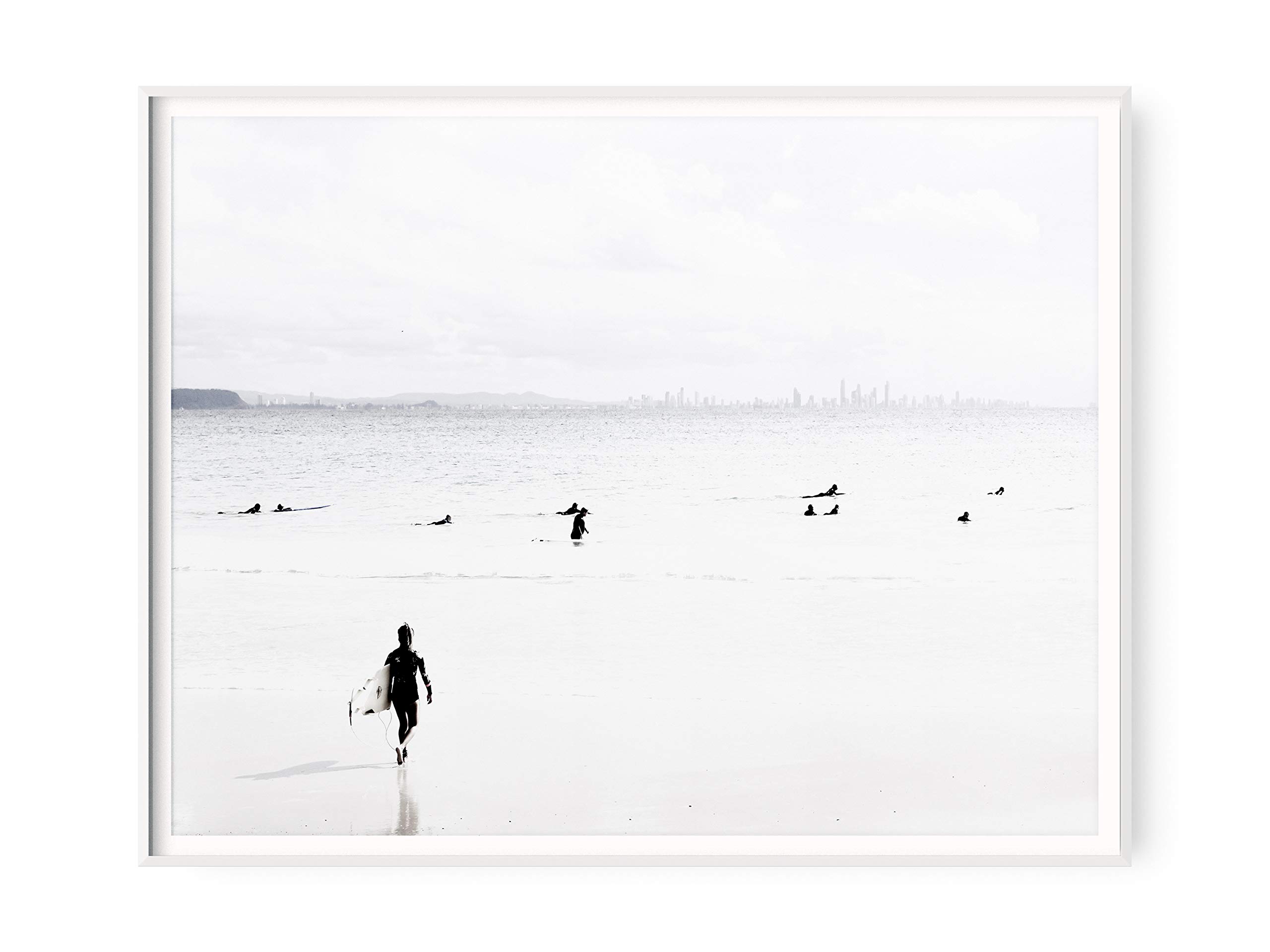 Buy Large Minimalist Surfer Girl Print Retro Black and White Beach