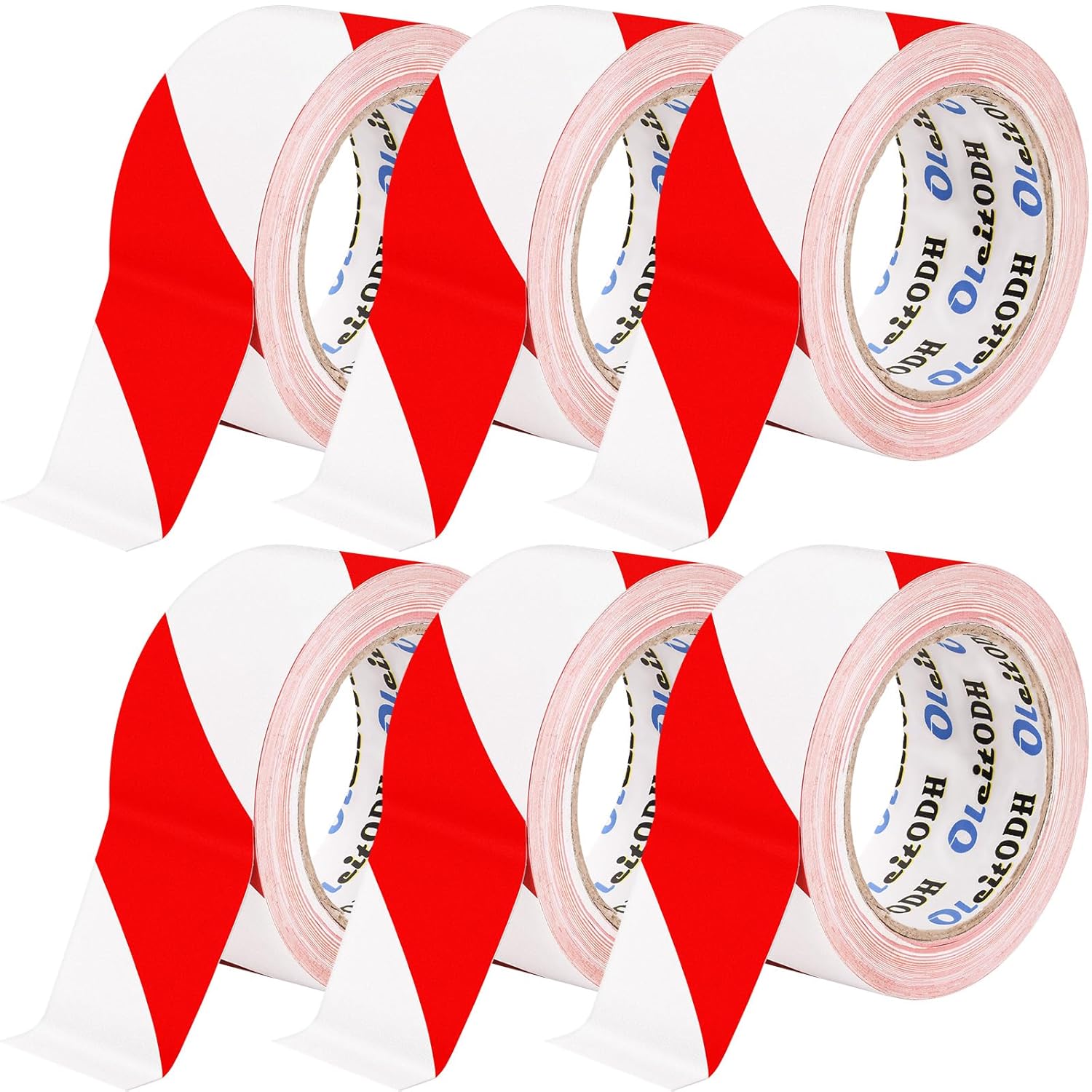Hazard Safety Warning Stripe Tape 6 Pack, 2 Inch x 36 Yards Red & White Caution Tape Roll Bulk Waterproof Barricade Hazard Tape Self-Adhesive Tape for Floor, Walls, Pipes, Equipment Marking