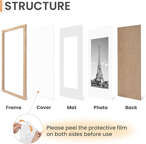 Vista 3 de upsimples - Portarretratos para galería de fotografías en la pared, marcos para fotos de 8 x 10 pulgadas con paspartú u 11 x 14 pulgadas sin Natural