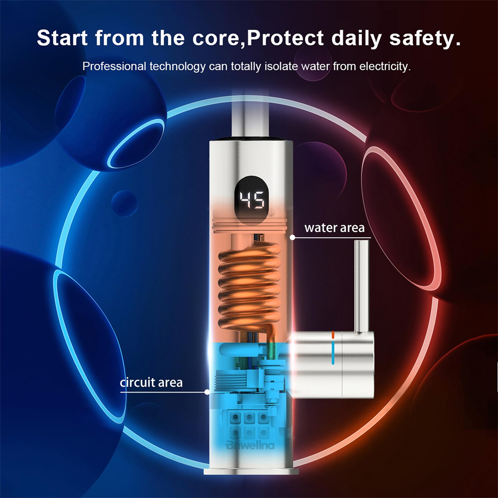 Grifo de agua caliente inoxidable con pantalla digital, grifo de calentador de agua instantáneo giratorio de 360 grados, grifo de calentamiento rápido, grifo de calefacción eléctrica