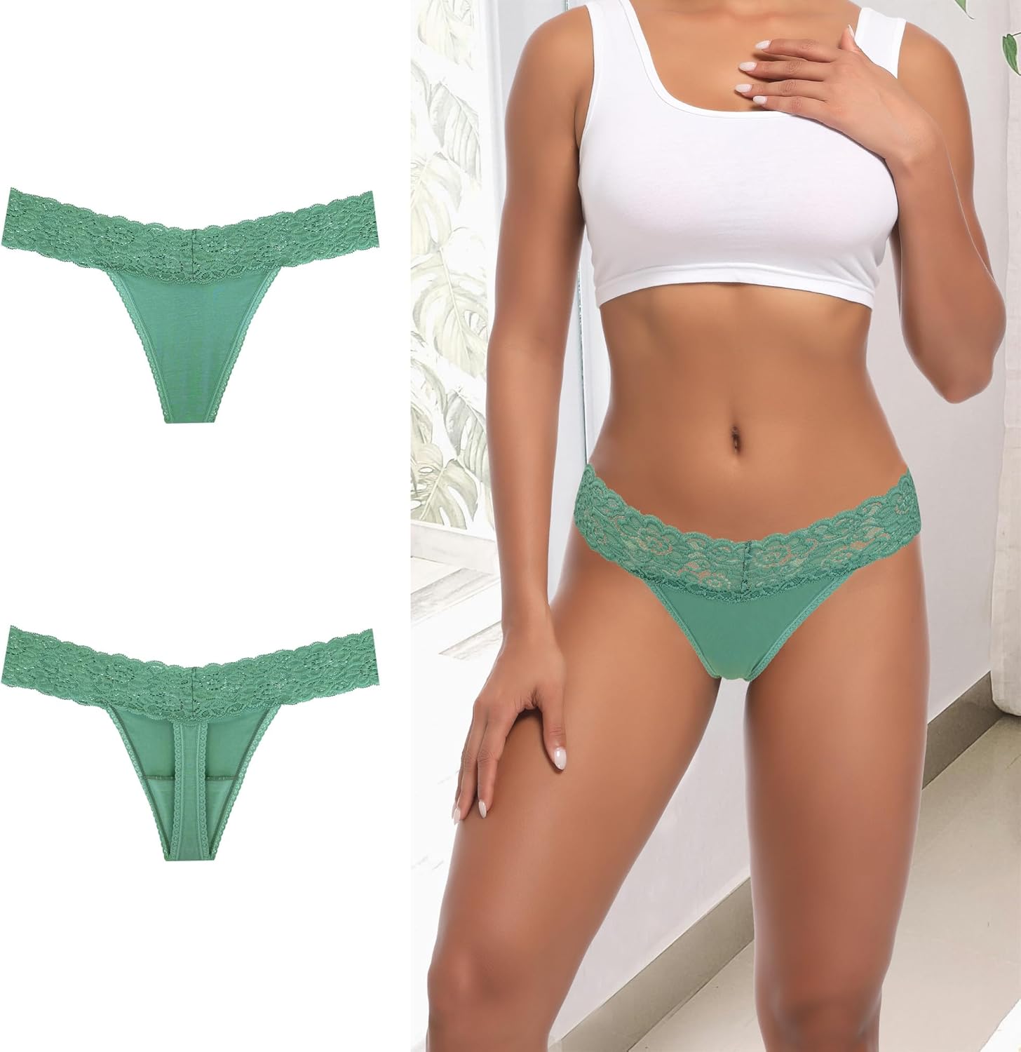 Pack 10 Seamless Lace Thongs for Women Plus Size Breathable Panties Low Rise T-back Stretch Cotton No Show Underwear - Image 2