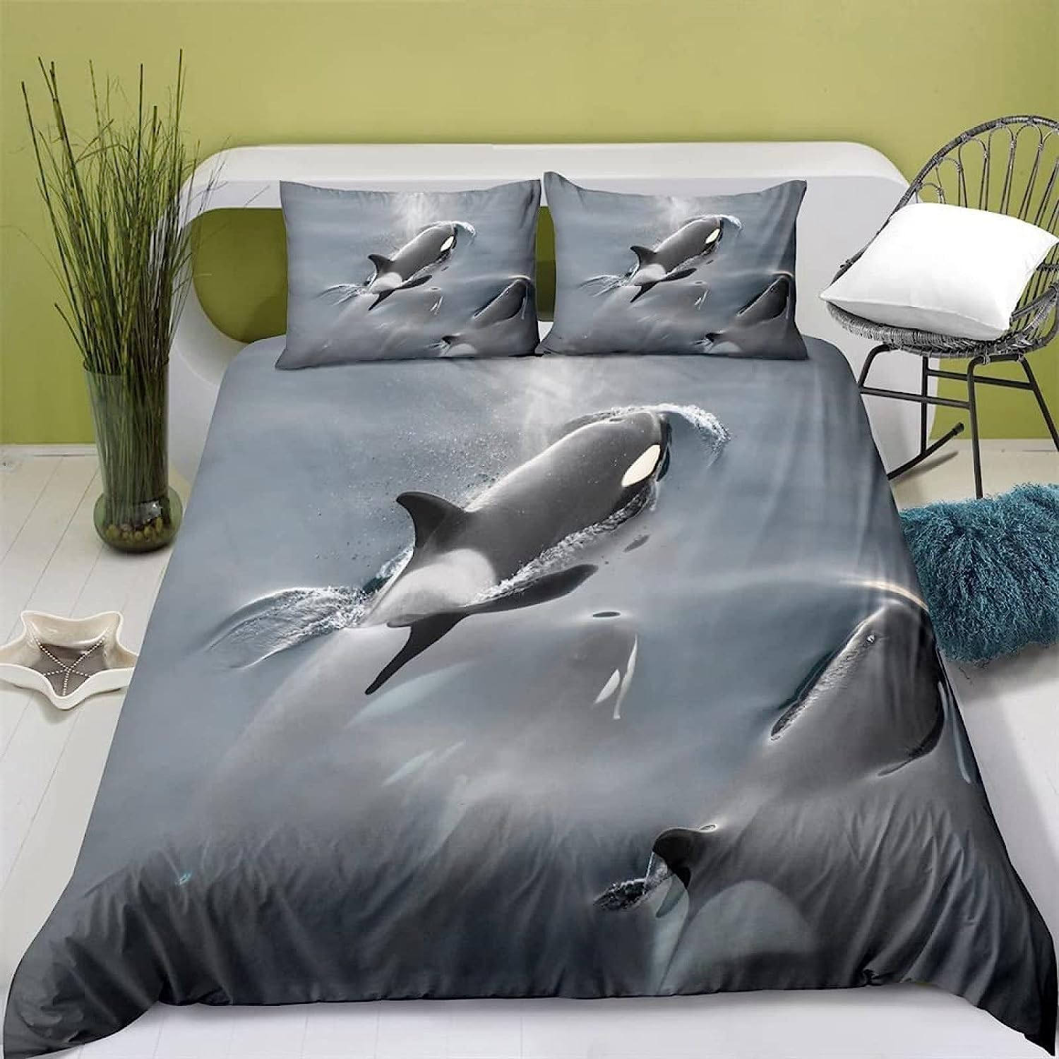 NUEYSP King Size Duvet Cover Sets Orca Bedding for Kids Aldult Duvet Cover with Zipper Closure Hypoallergenic Microfiber Quilt Cover 94.5"x 86.6" + 2 Pillowcases 19.7"x 29.5"