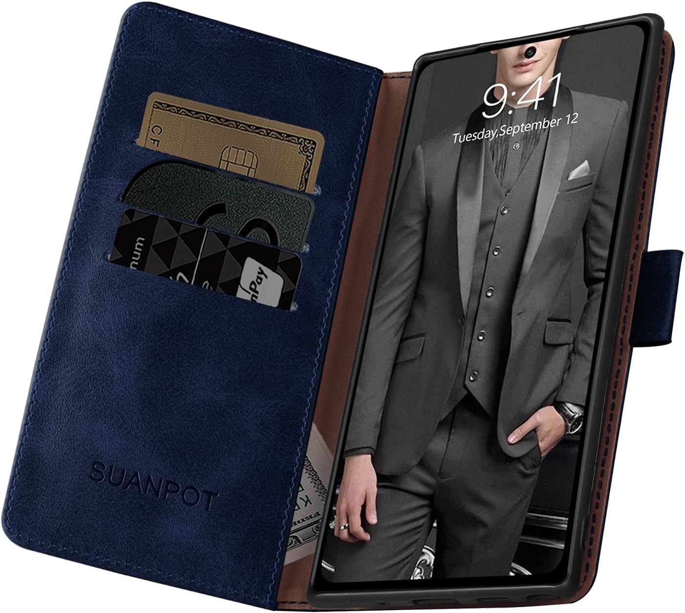 SUANPOT for Samsung Galaxy Note 20 Ultra 5G 6.9" with RFID Blocking Leather Wallet case Credit Card Holder, Flip Folio Book Phone case Cover Women Men for Samsung Note 20 Ultra case Wallet Blue