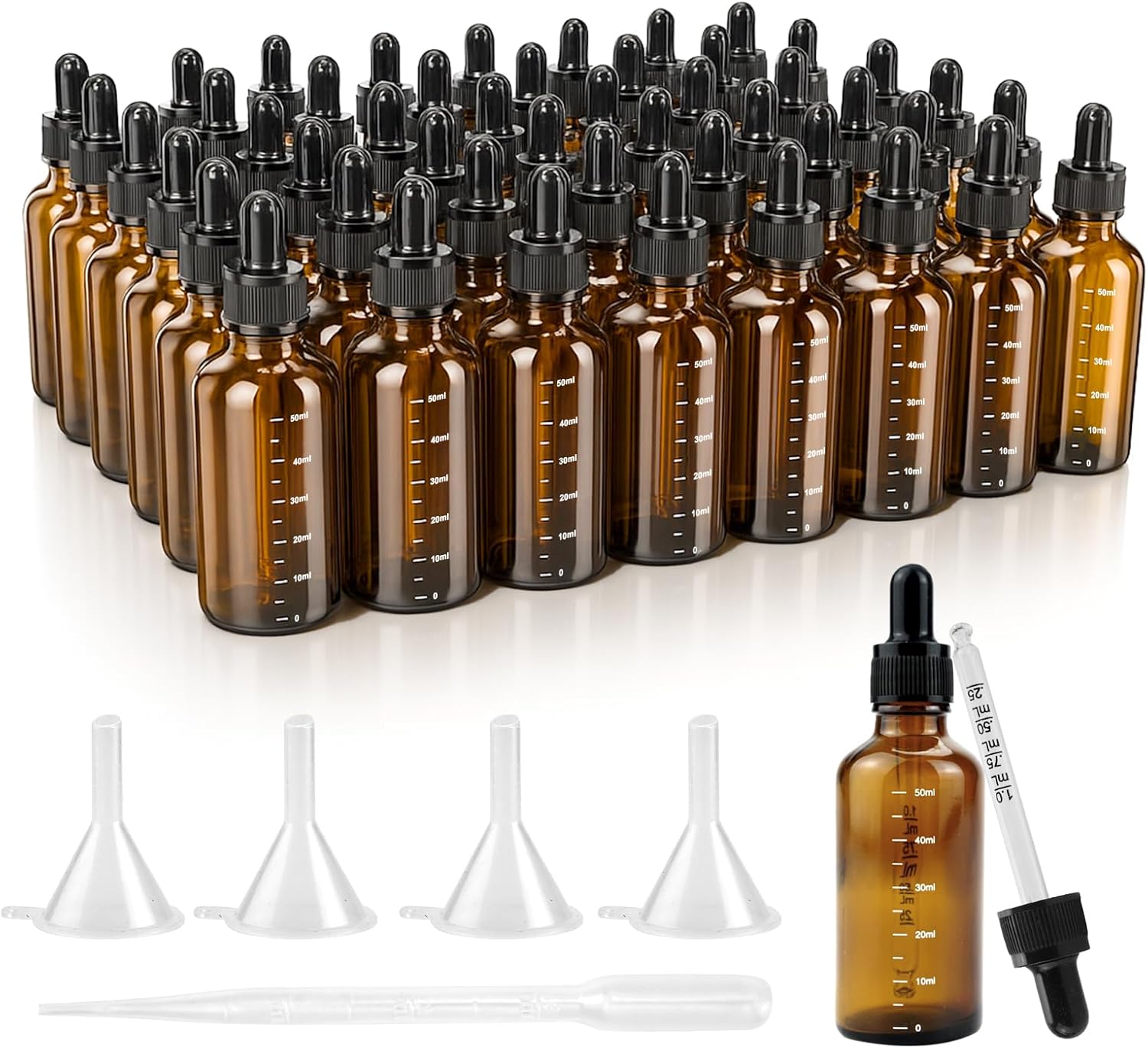 48 PCS, 2 oz Tincture Bottles with Precise Scales Dropper Bottles for Essential Oils 50ml Amber Glass Bottle with Eye Droppers, Perfumes & Lab Chemicals，Leak Proof Travel Bottle for Liquids