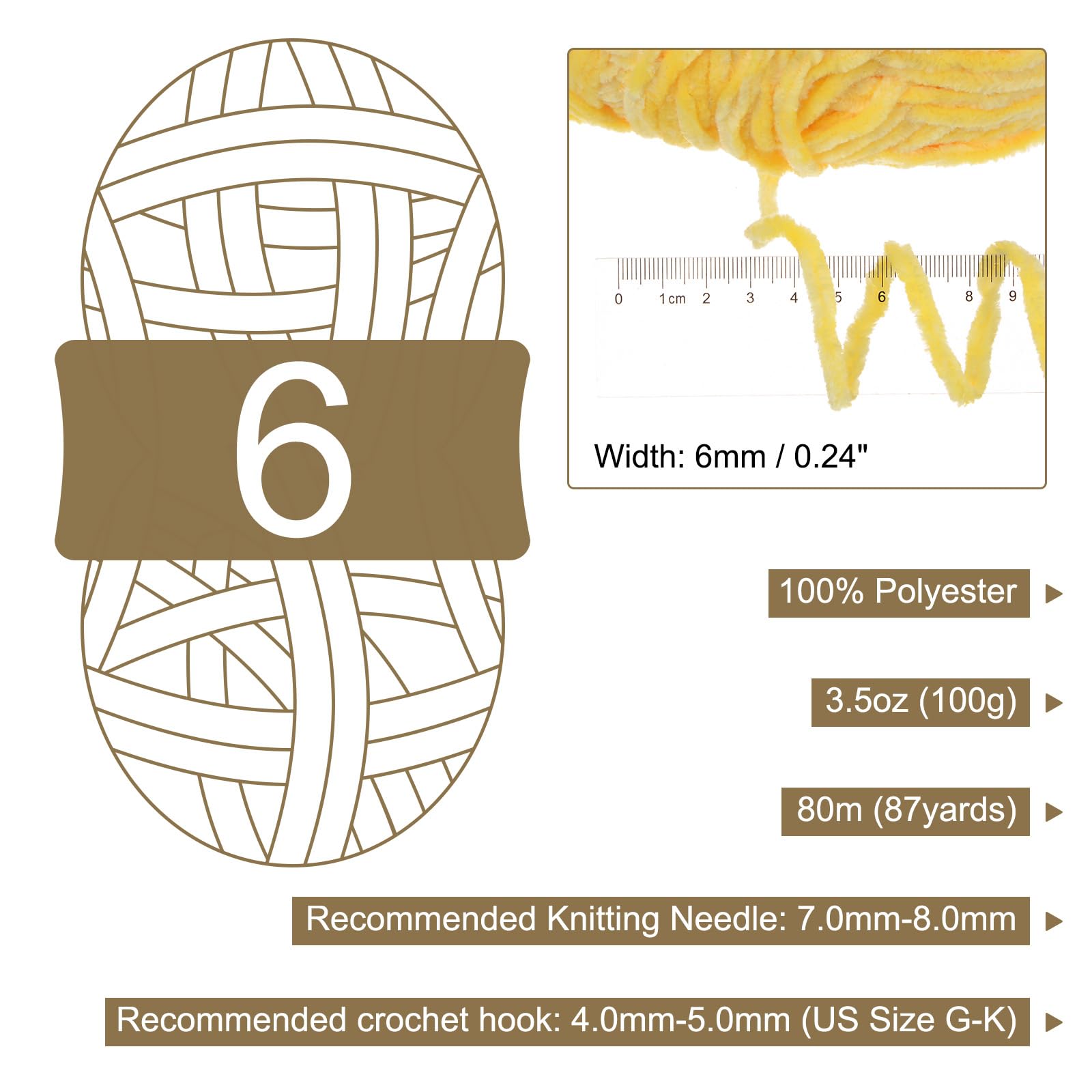 QUARKZMAN 4pz Filato di Velluto Morbido Filato di Chenille 4x100g/14.1oz (347iarde) Filato Soffice e Caldo per Maglia Uncinetto Tessitura Coperte Borse Sciarpe Guanti, Giallo Chiaro