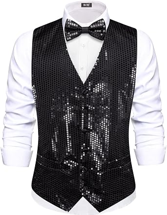 Hi-Tie Mens Sequin Vest Bowtie Prom Vests for Men Shiny Banquet Waistcoats