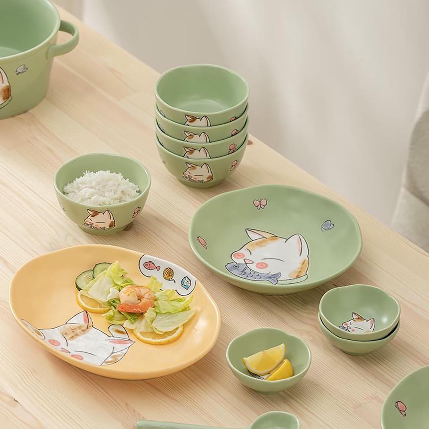 Japanese-style home hand-drawn cartoon creative cute, simple and delicate irregular tableware - 12-inch hexagonal fish plate - cat (orange)