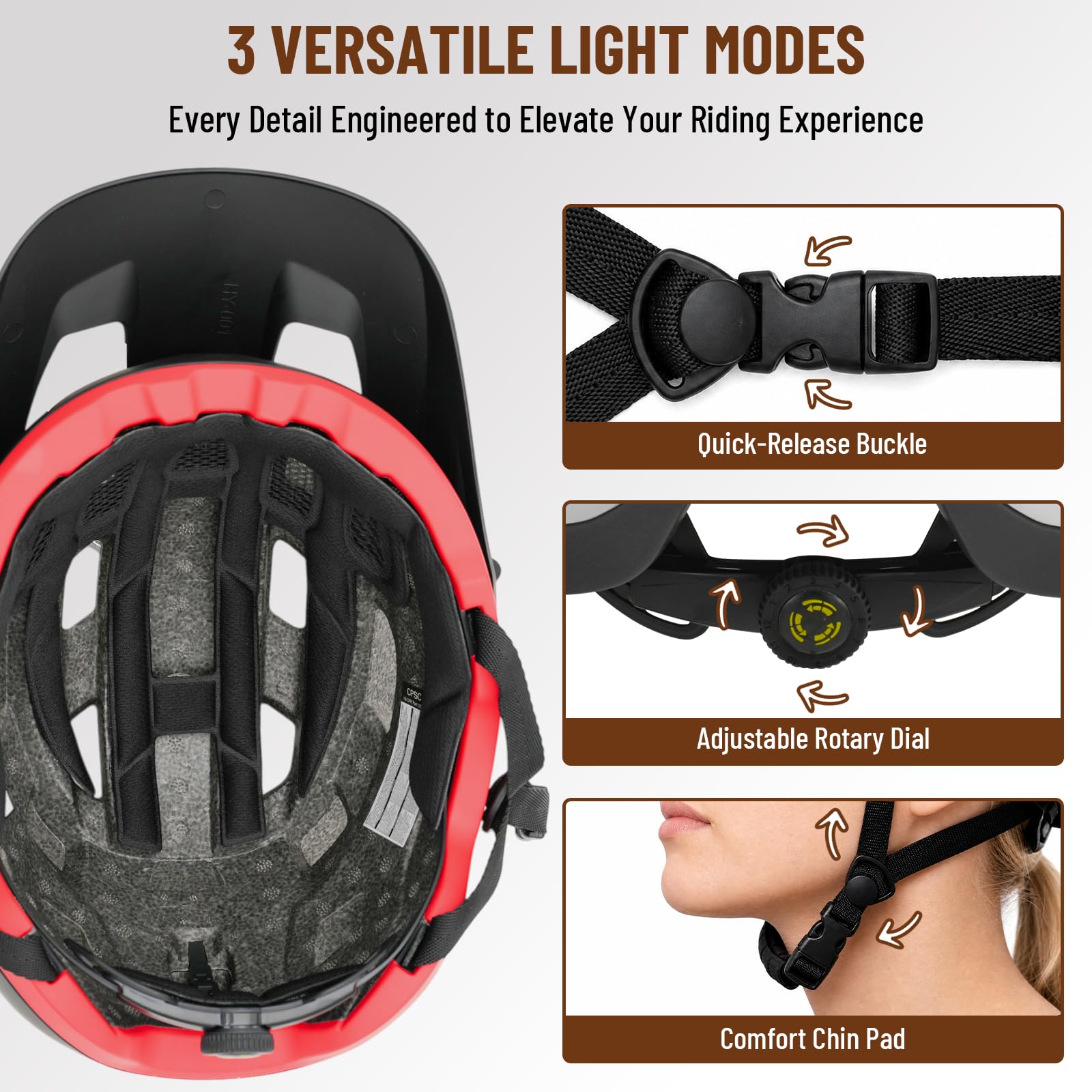 Favoto Fahrradhelm für Erwachsene für Rennrad und Mountainbike, mit USB wiederaufladbarem LED-Rücklicht, magnetischer Brille und Abnehmbarer Sonnenblende, Helm für Damen und Herren