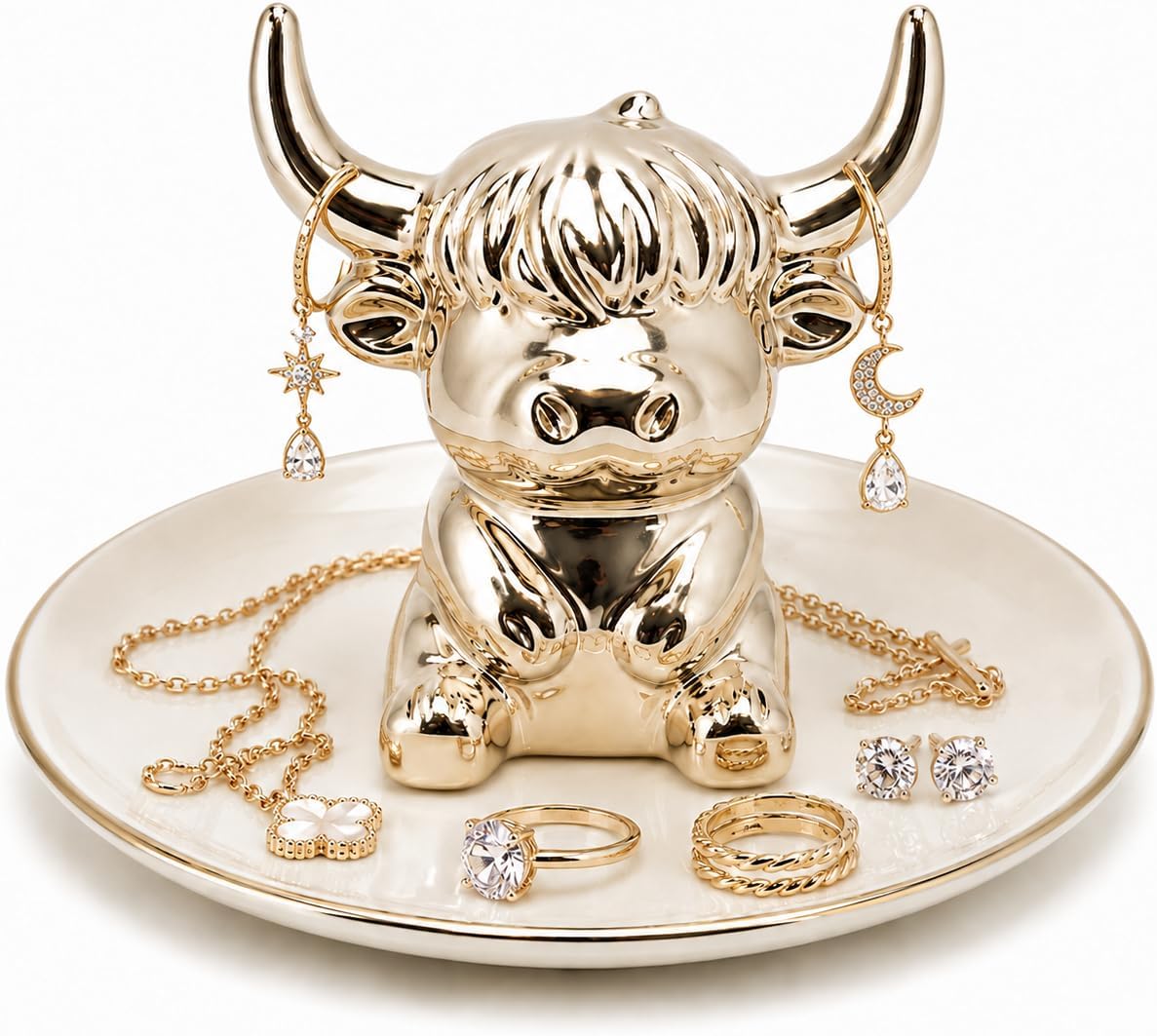Ceramic Highland Cow Ring Holder Jewelry Plate Organizer Cute Ring Dish