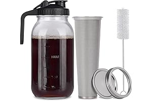 Cold Brew Coffee Kit: 64oz Mason Jar Iced Coffee Maker with Stainless Steel Filter