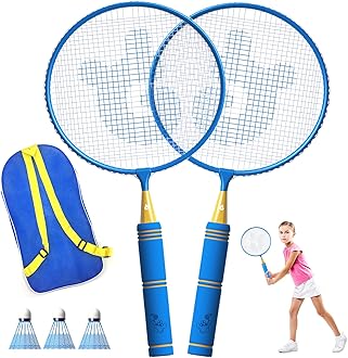 JOY SPOT! Kids Badminton Rackets Set with Soft Grip, Oversize & Lightweight Shuttlecocks Racquet with Carry Bag for Children Youth, 2 Player Sport Game for Indoor Outdoor Backyard