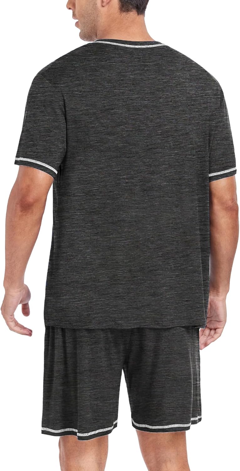 DIKFA Men's Modal Pajamas Set Soft Sleepwear Short-sleeve Pjs with Pockets 2pcs Lounge Casual Cozy Nightwear - Image 3