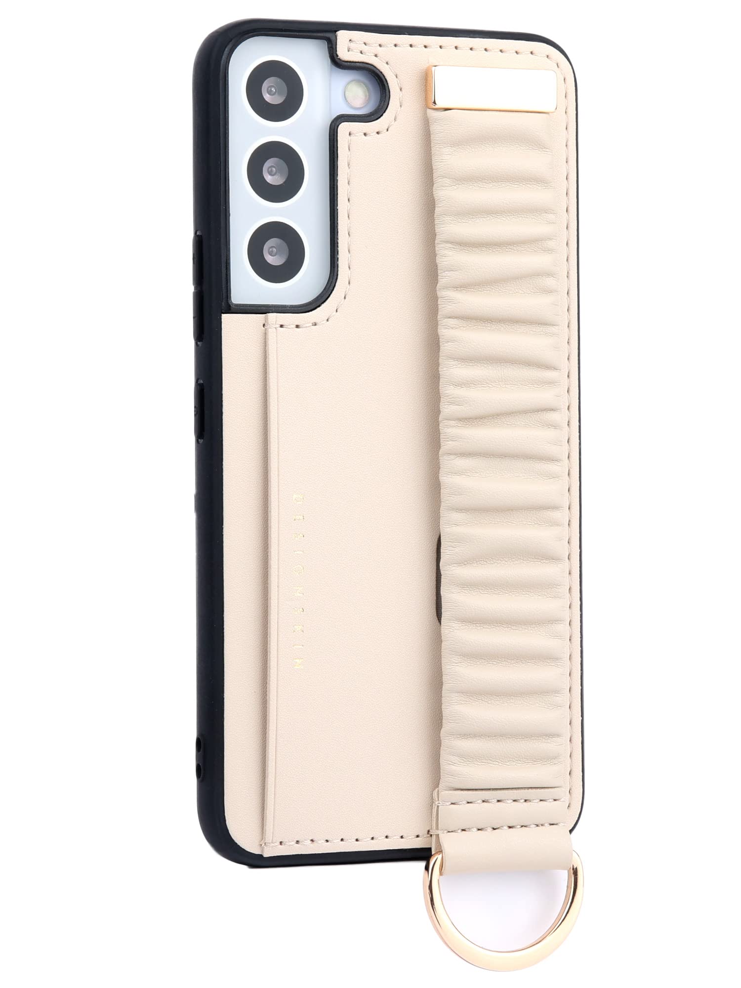 Design Skin Case Compatible with Galaxy S23 Plus Leather Case Scrunch Bending Strap (Ivory)