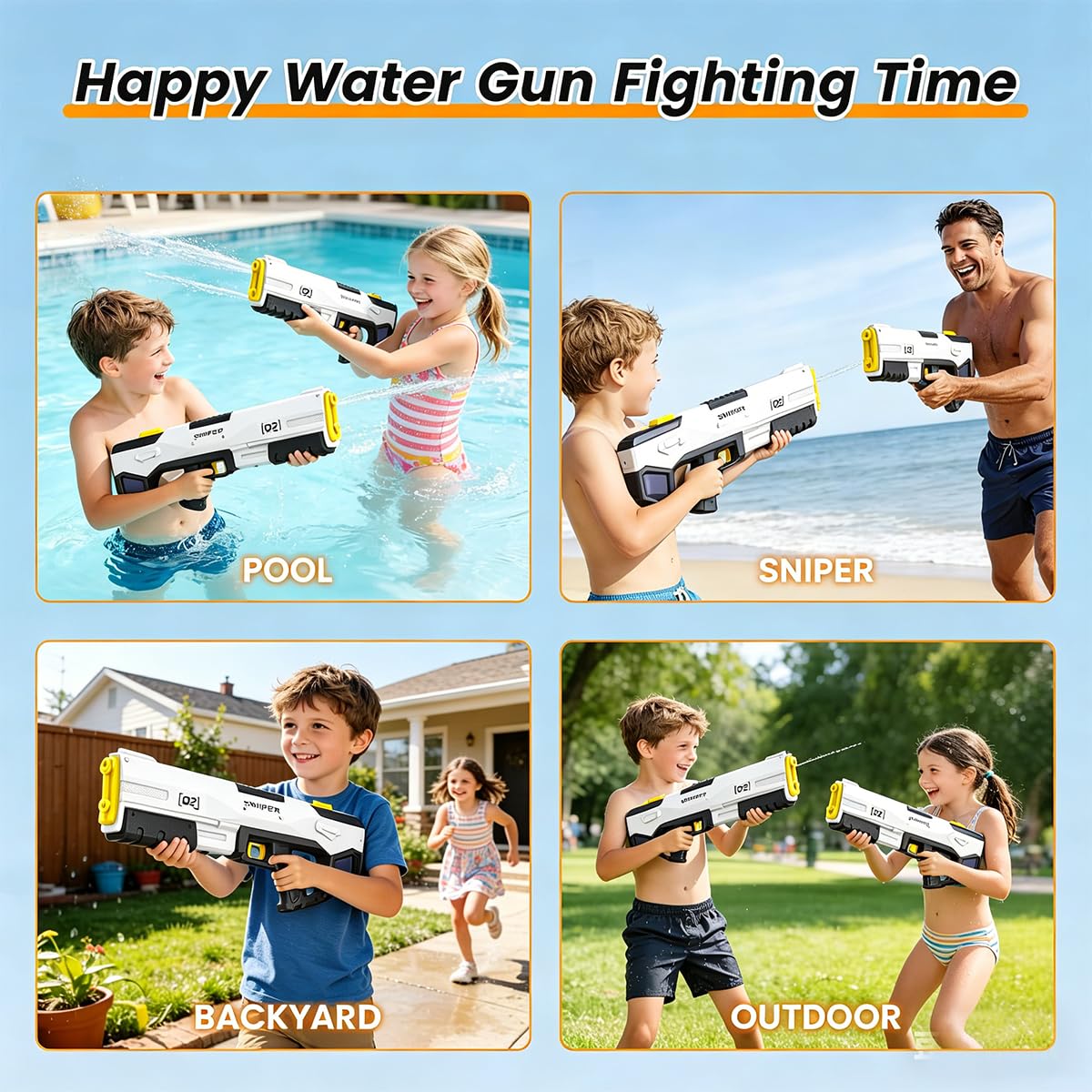 Pistola ad acqua elettrica, pistola ad acqua elettrica automatica per bambini e adulti, 2 modalità di registrazione, capacità 450 cc, giocattolo estivo per piscina, feste in spiaggia